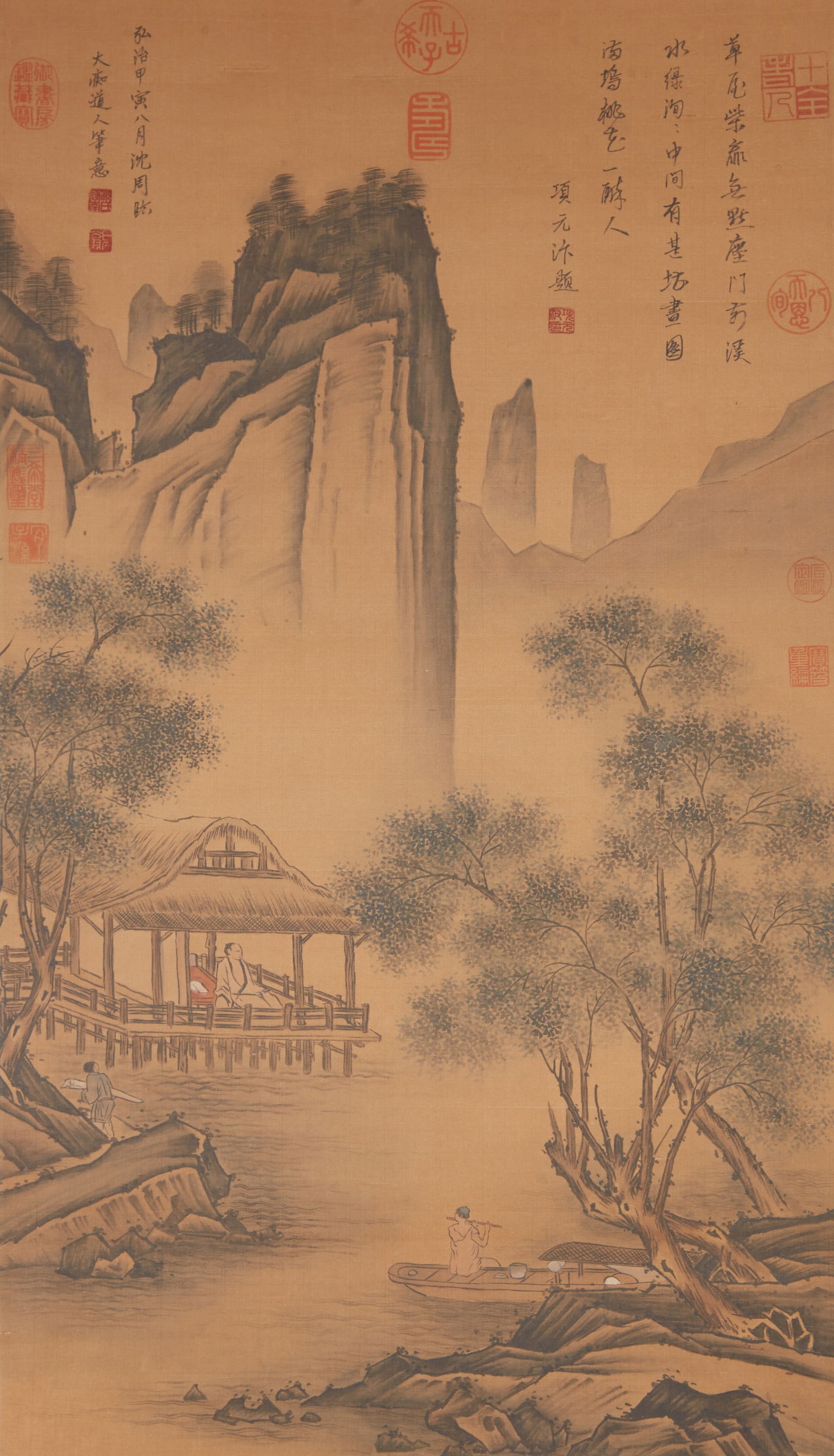 A LANDSCAPE PAINTING ON SILK BY SHEN ZHOU.沈周 (1 of 10)
