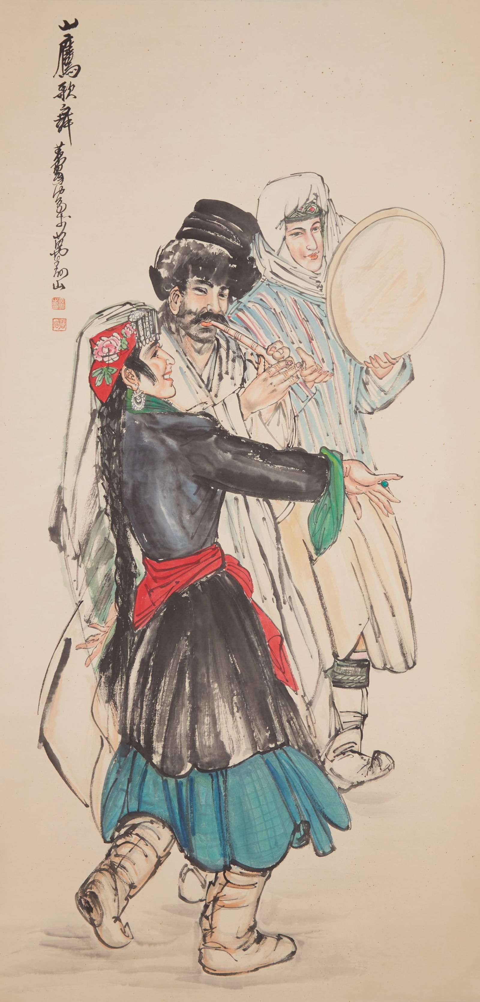 A FIGURE PAINTING ON PAPER BY HUANG ZHOU.黃胄 (1 of 8)