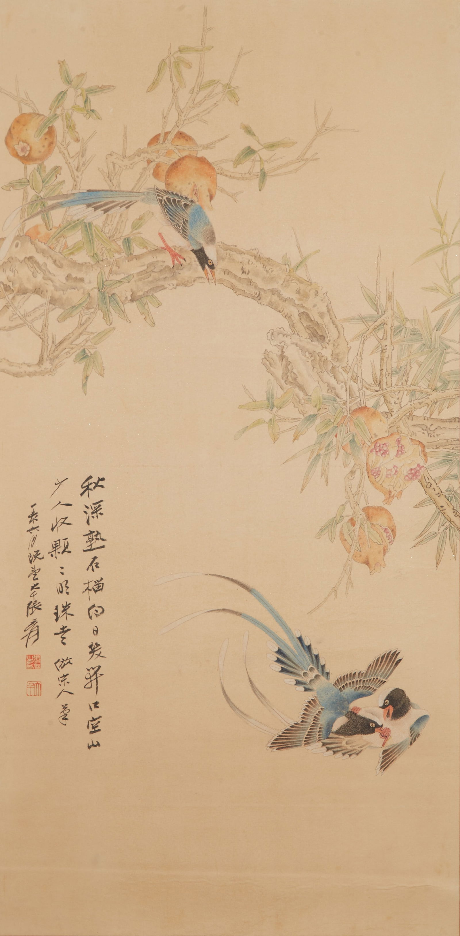 A BAMBOO-AND-BIRD PAINTING ON PAPER BY ZHANG DAQIAN.張大千: Bamboo-and-Bird Painting on Paper by Zhang Daqian.張大千