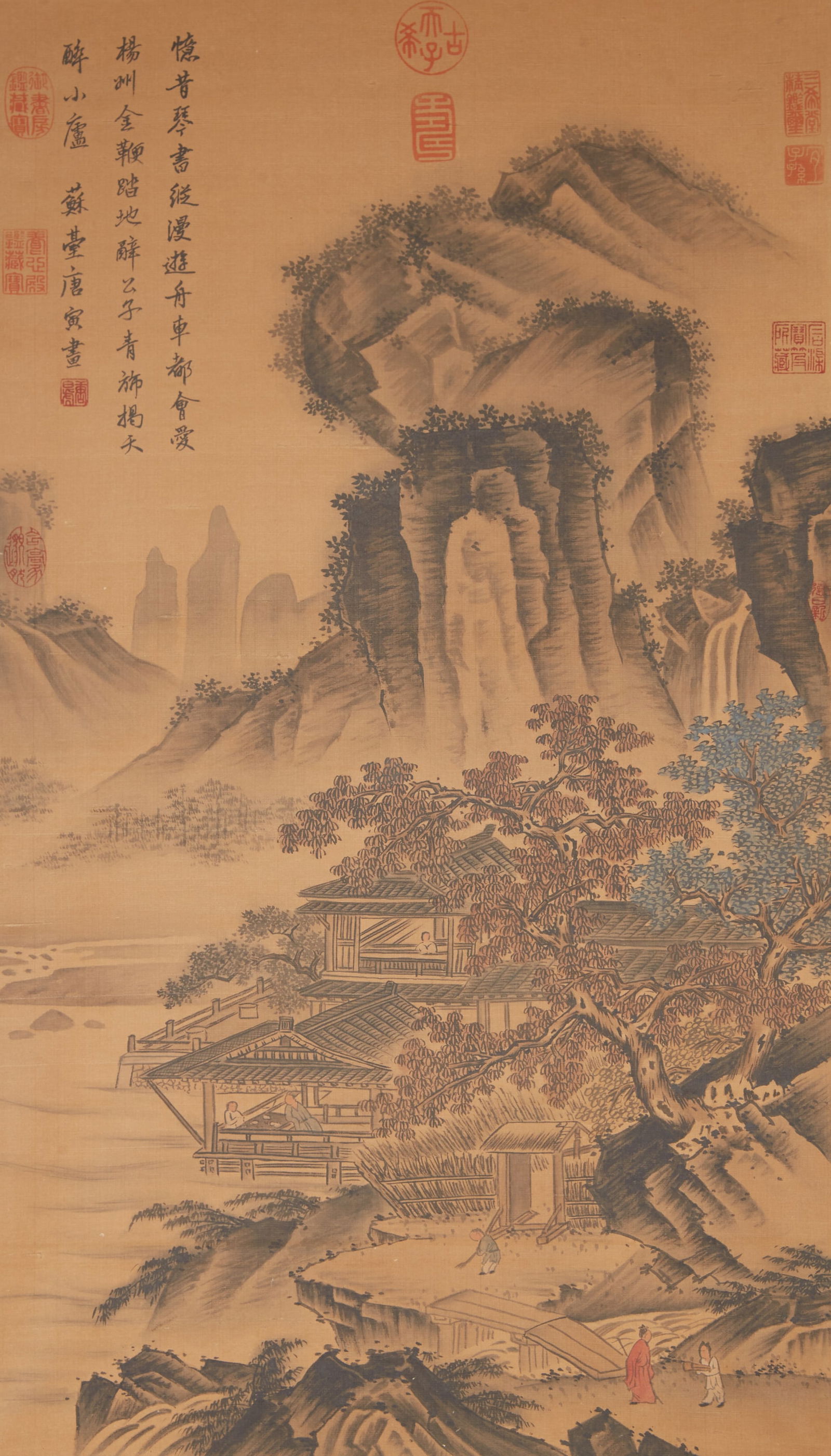A LANDSCAPE PAINTING ON SILK BY TANG BOHU.唐伯虎 (1 of 10)