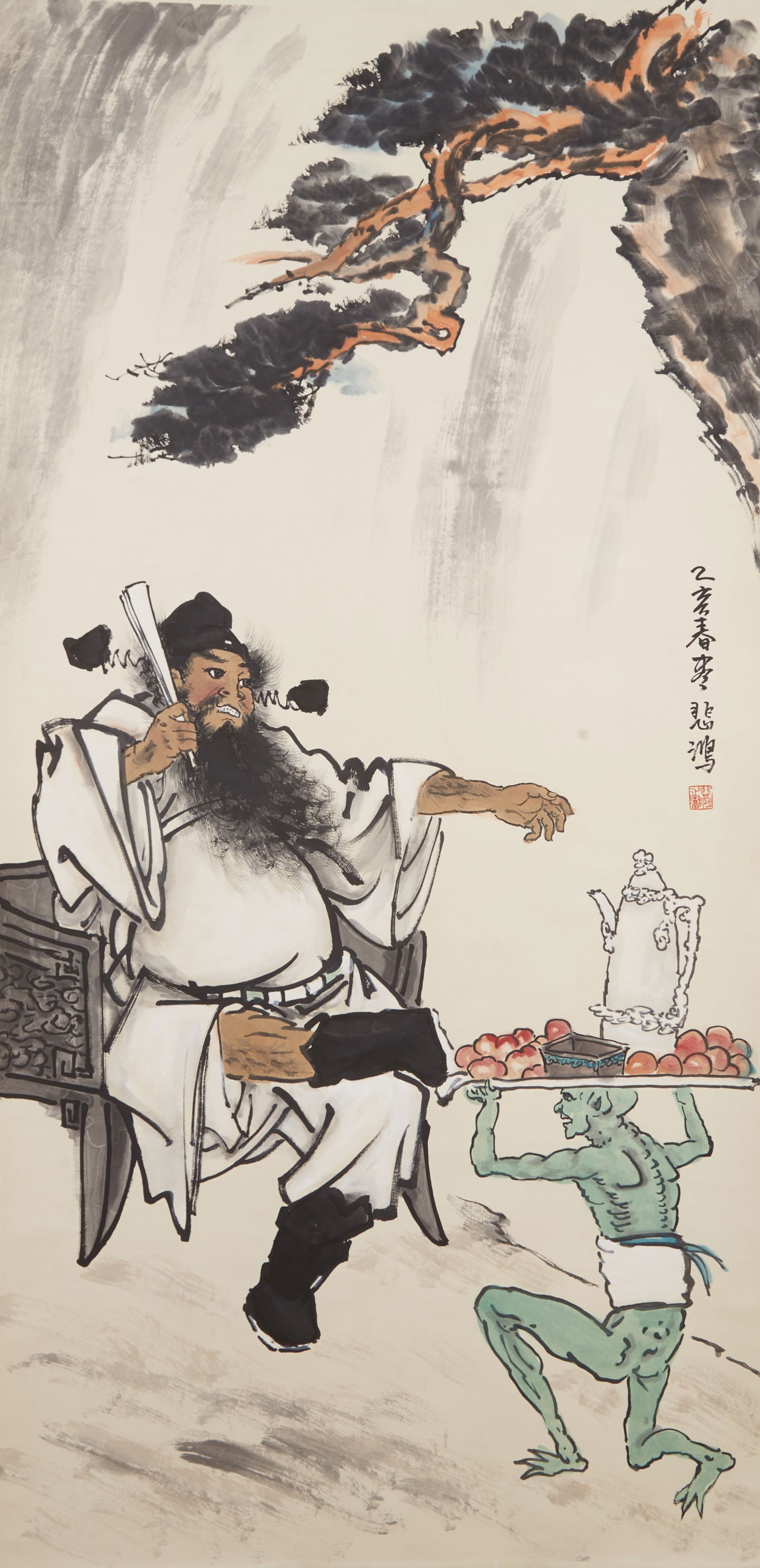 A ZHONG KUI PAINTING ON PAPER BY XU BEIHONG.徐悲鴻: Zhong Kui Painting on Paper by Xu Beihong.徐悲鴻