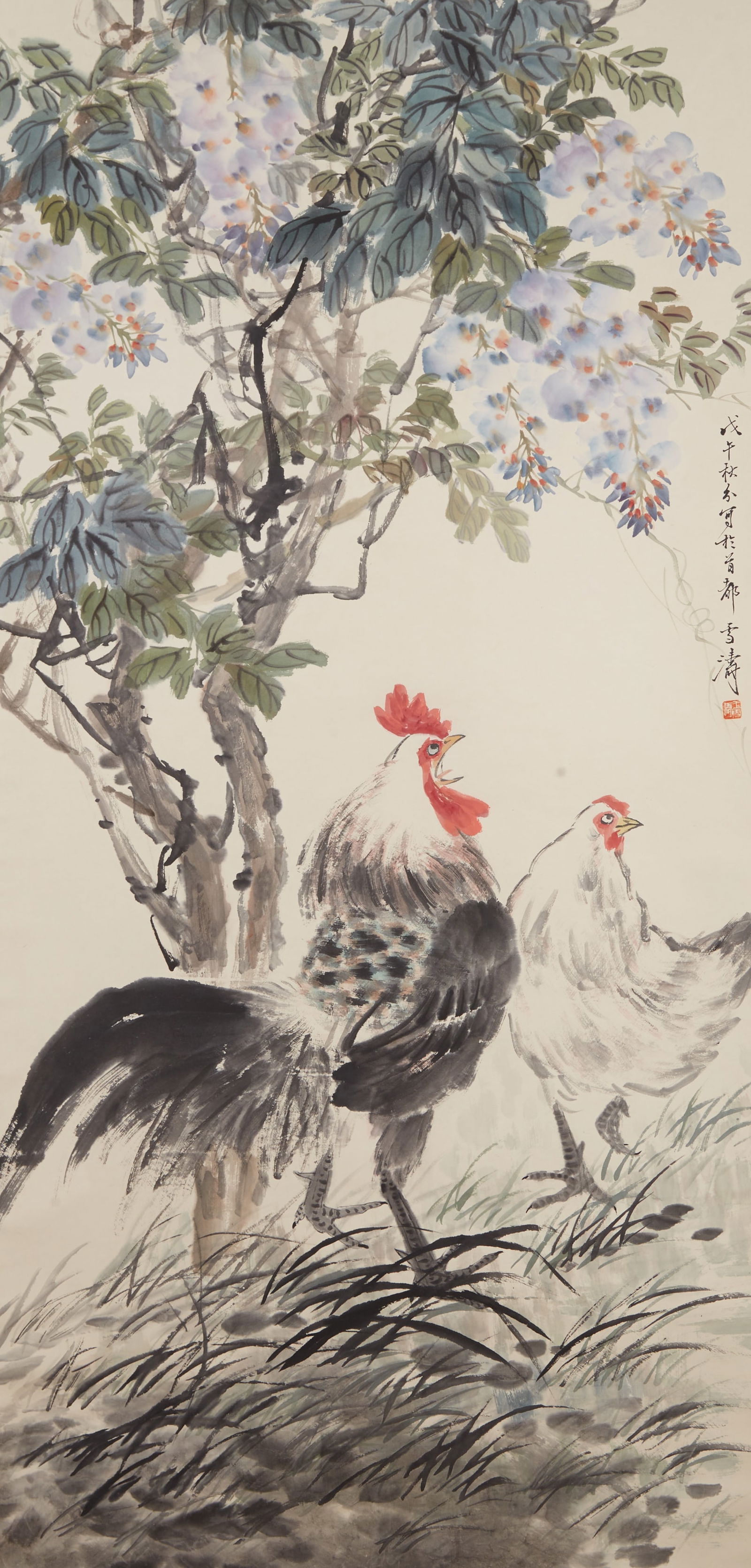 A FLOWER-AND-BIRD PAINTING ON PAPER BY WANG XUETAO.王雪濤: Flower-and-Bird Painting on Paper by Wang Xuetao.王雪濤