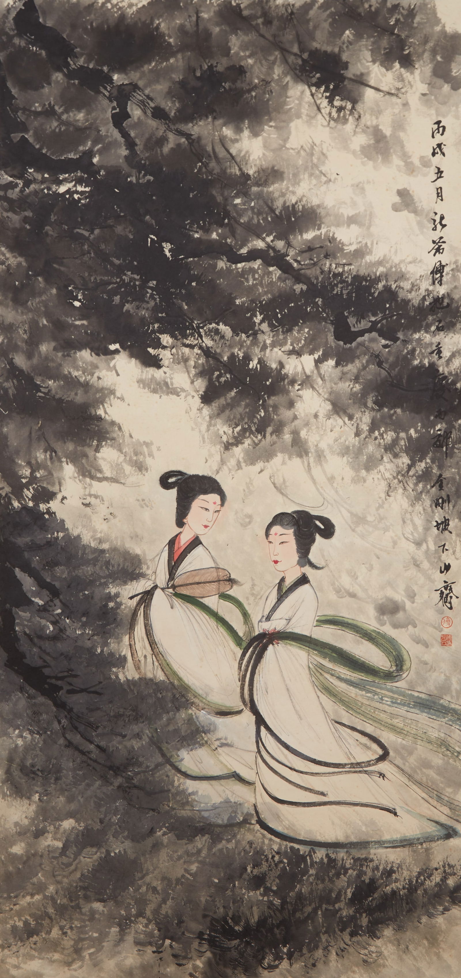 A LADIES (FIGURES) PAINTING ON PAPER BY FU BAOSHI.傅抱石 (1 of 9)