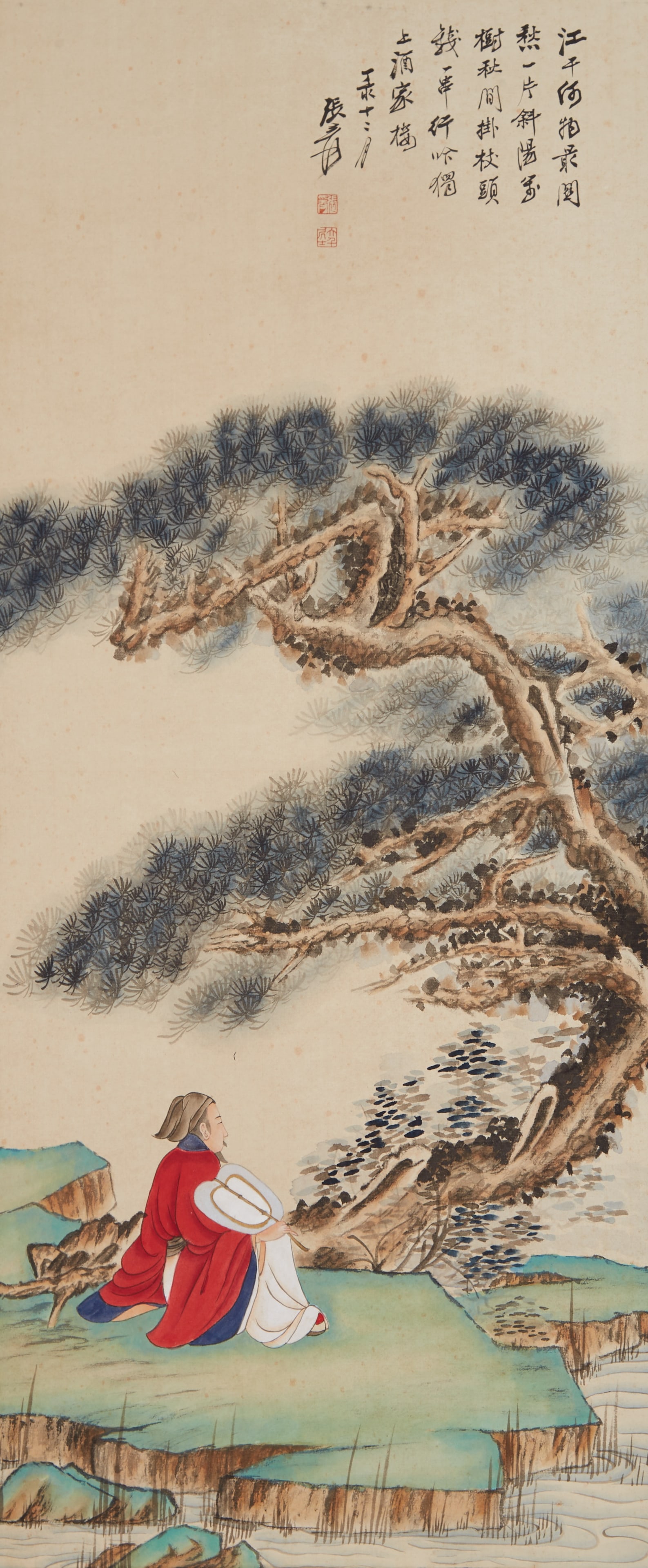 A "GENTLEMAN UNDER PINES", PAINTING ON PAPER BY ZHANG DAQIAN.張大千 (1 of 9)