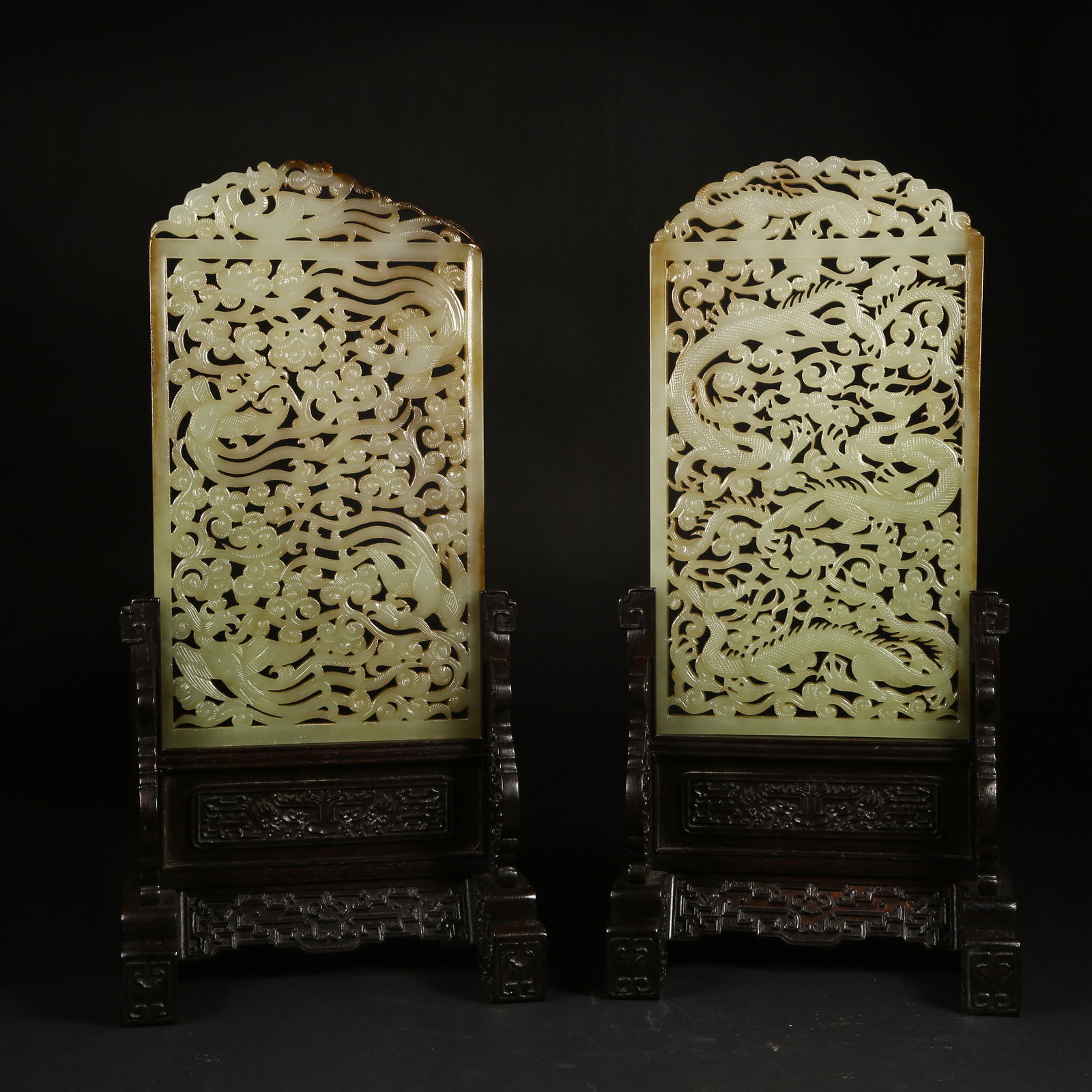 A GROUP OF ARCHAIC JADE TABLE SCREENS WITH DRAGON-AND-PHOENIX MOTIFS (1 of 9)