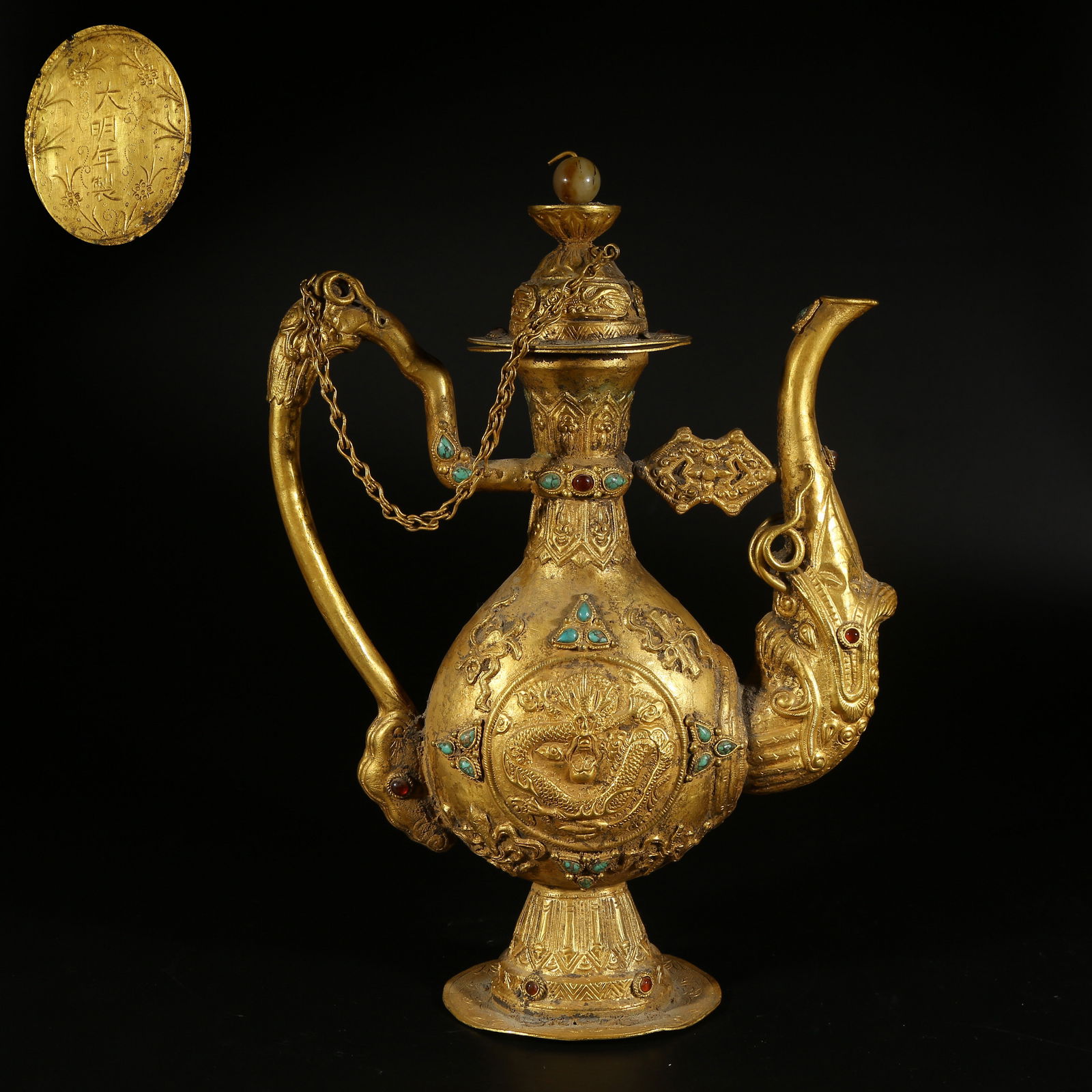 A GILT BRONZE INLAID GEMSTONE EWER (1 of 9)