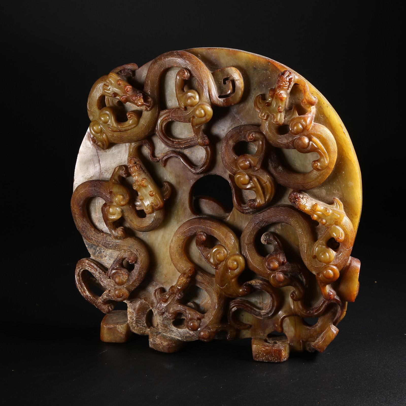 A ARCHAIC JADE BI WITH DRAGON MOTIFS (1 of 9)