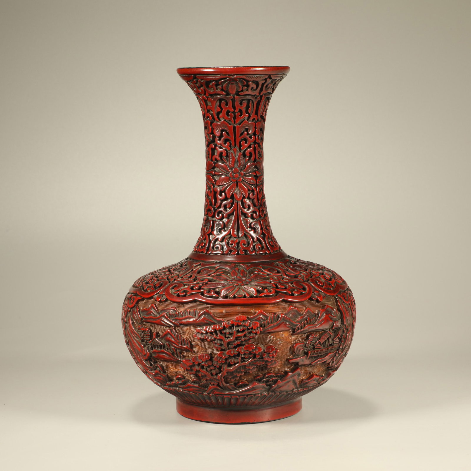 A LACQUER VASE WITH LANDSCAPE AND FLOWER MOTIF (1 of 6)