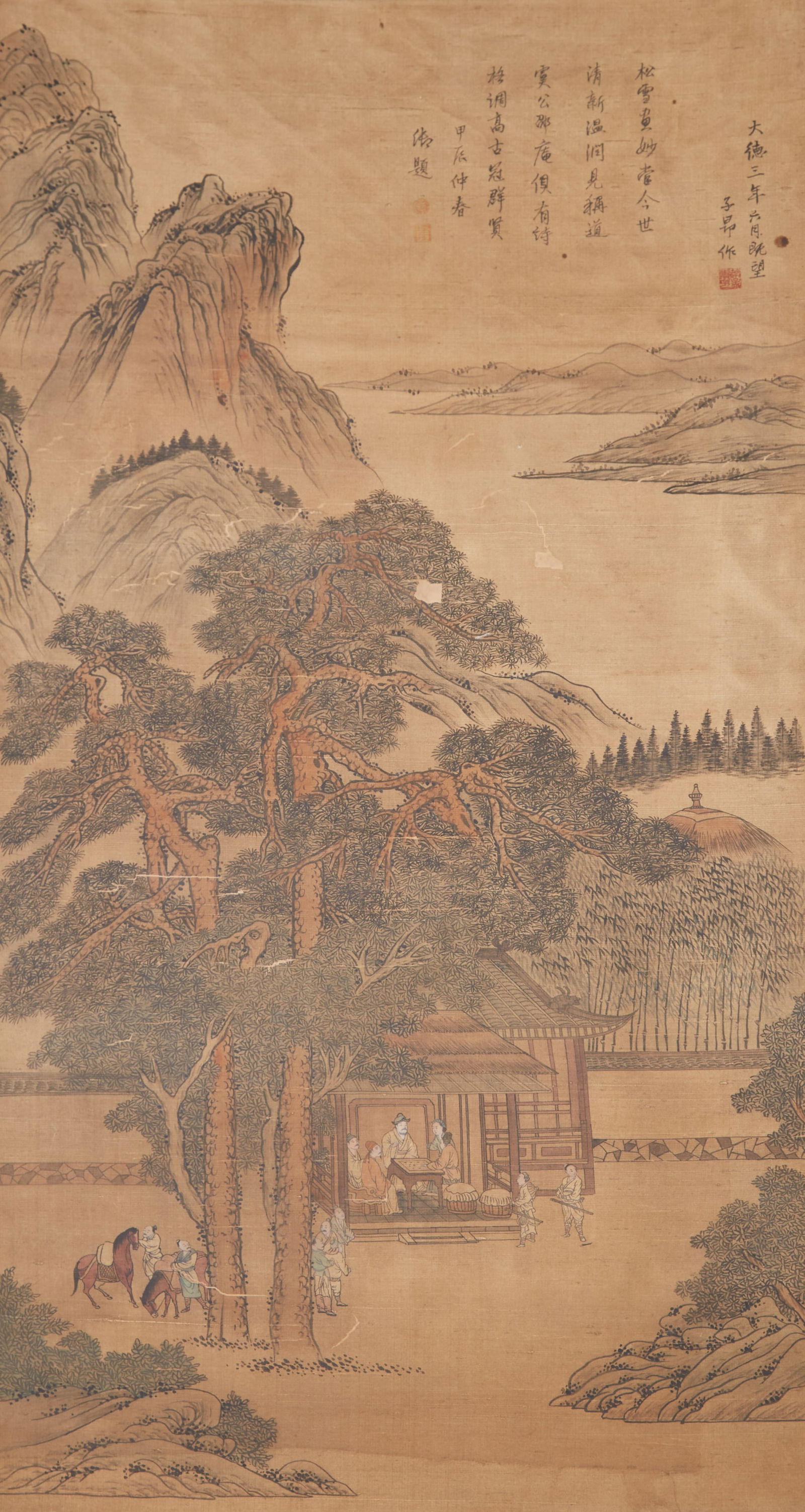 A LANDSCAPE AND FIGURES ON SILK BY ZHAO MENGFU.趙孟頫 (1 of 8)
