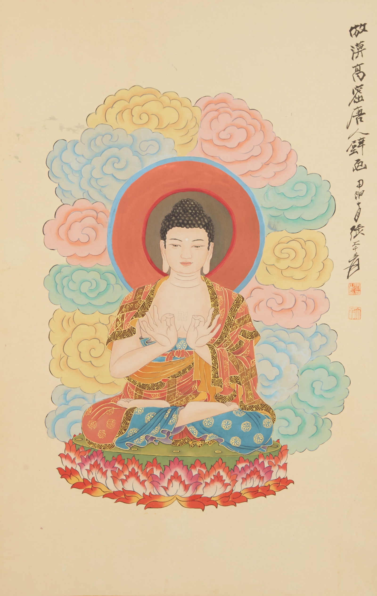 A BUDDHA FIGURE PAINTING ON SILK BY ZHANG DAQIAN.張大千 (1 of 7)