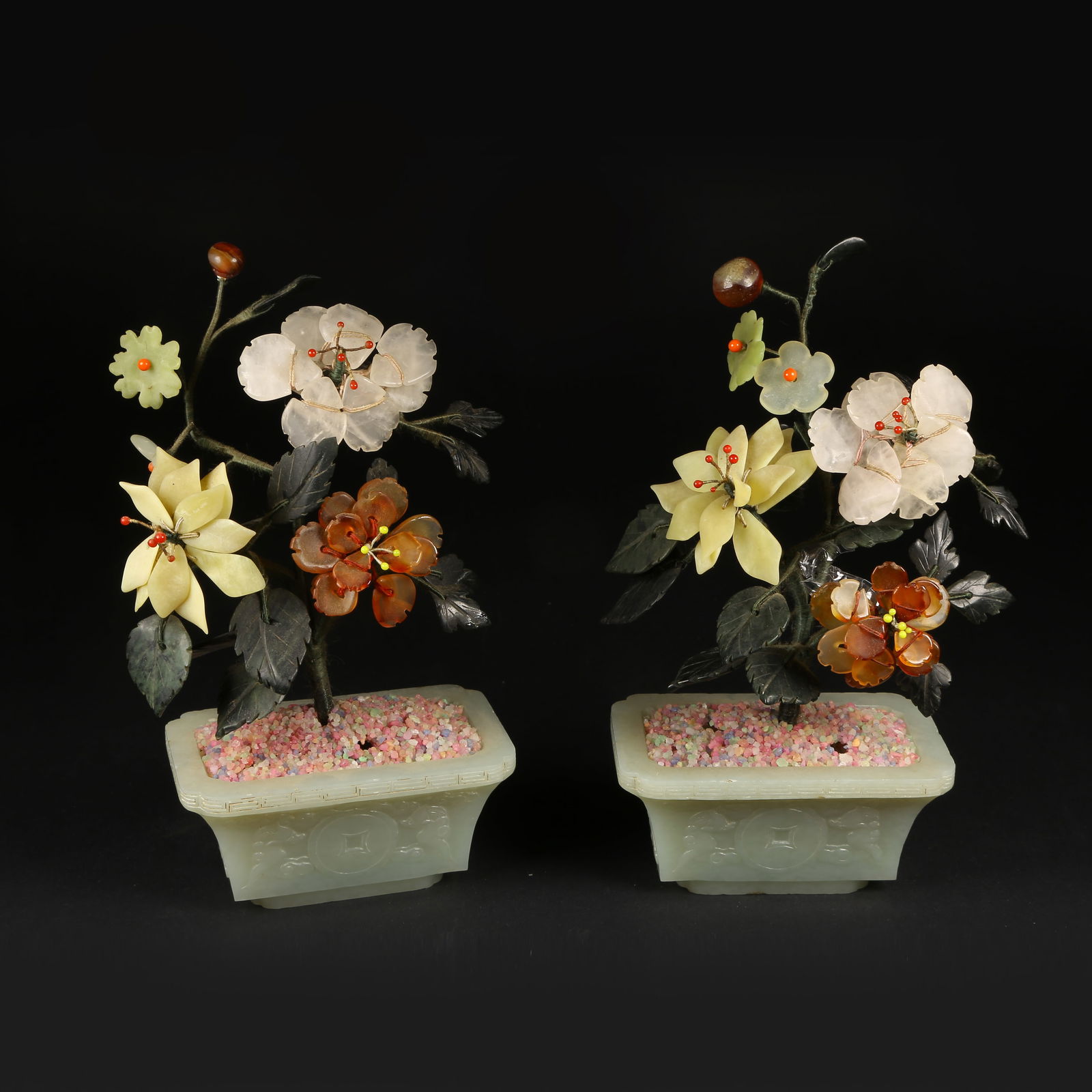 A GROUP OF HETIAN JADE TREASURE FLOWER POTS (1 of 9)