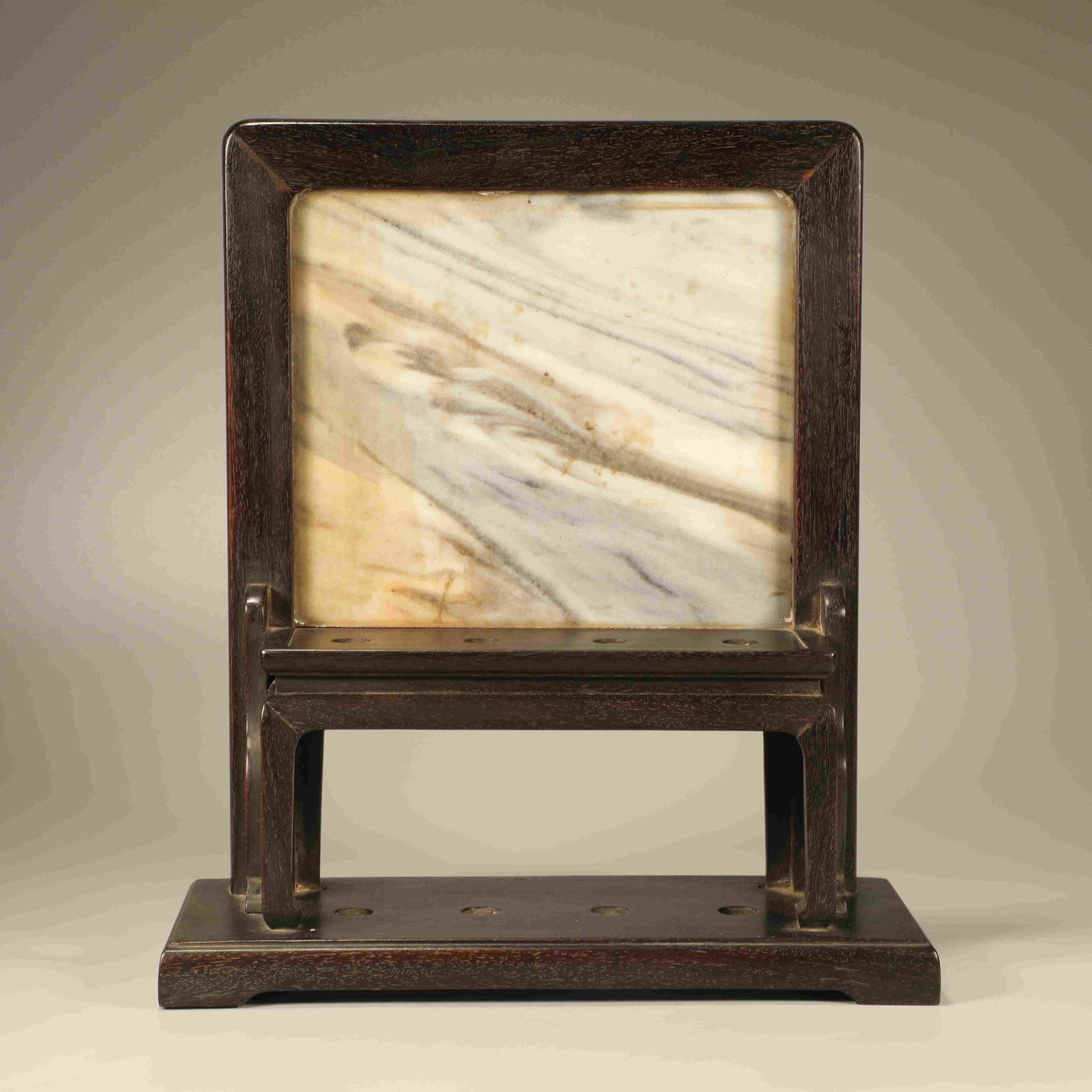 A ZITAN INLAID CLOUD STONE BRUSH HOLDER: Zitan Inlaid Cloud Stone Brush Holder