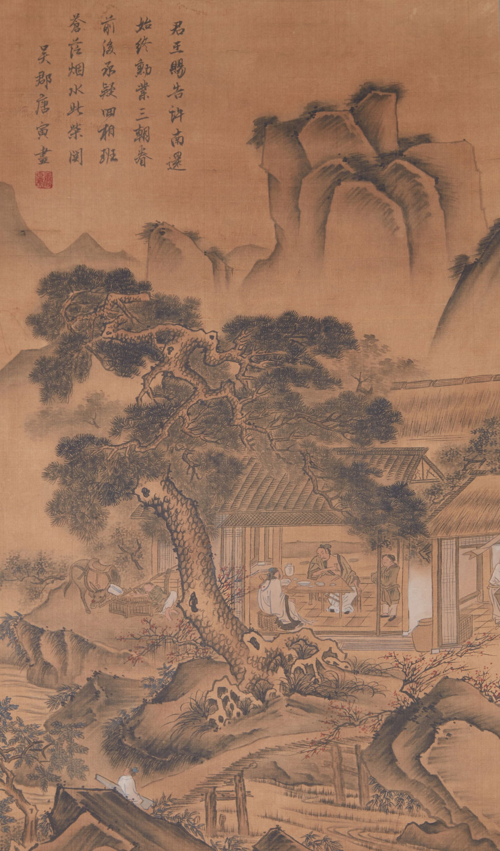 A LANDSCAPE PAINTING ON SILK BY TANG BOHU.唐伯虎 (1 of 10)