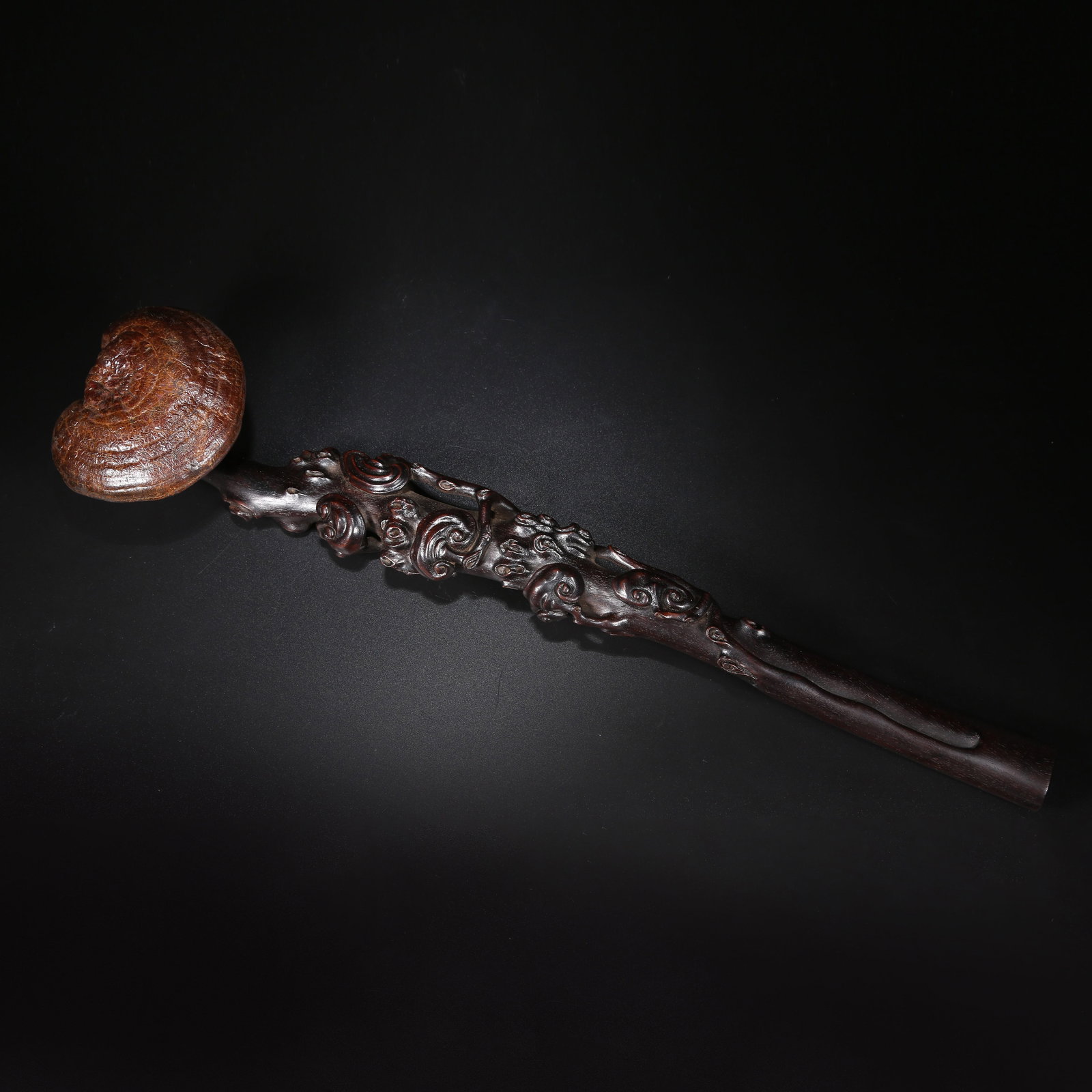 A ZITAN RUYI WITH LINGZHI DESIGN: Zitan Ruyi with Lingzhi Design