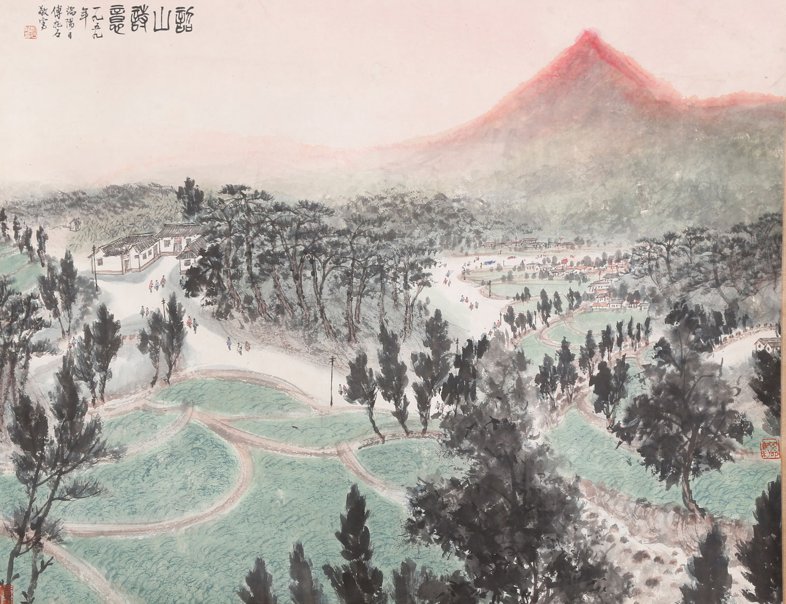 A LANDSCAPE PAINTING ON PAPER BY FU BAOSHI.傅抱石: Landscape Painting on Paper by Fu Baoshi.傅抱石