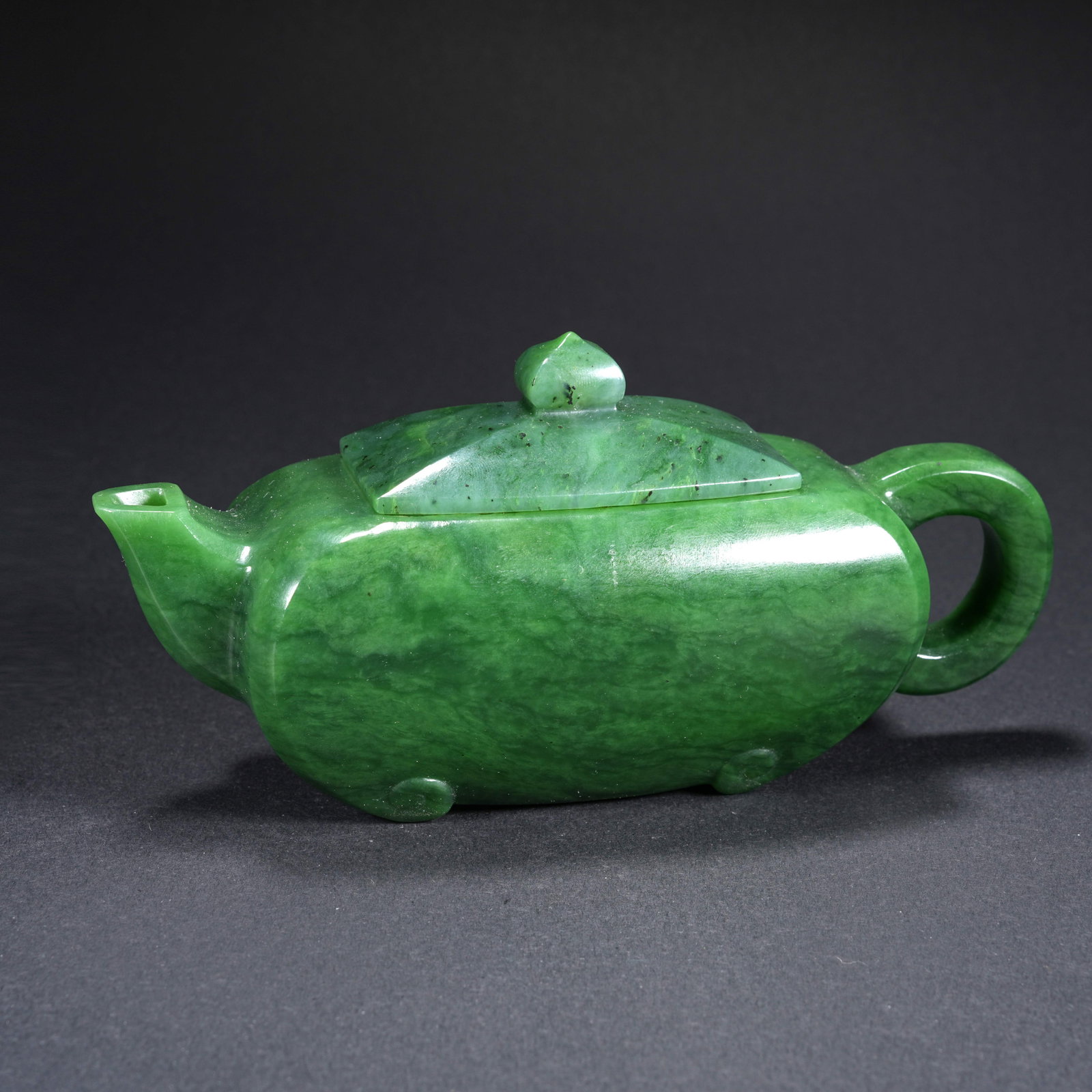 A HETIAN SPINACH GREEN JADE CARVED EWER (1 of 9)