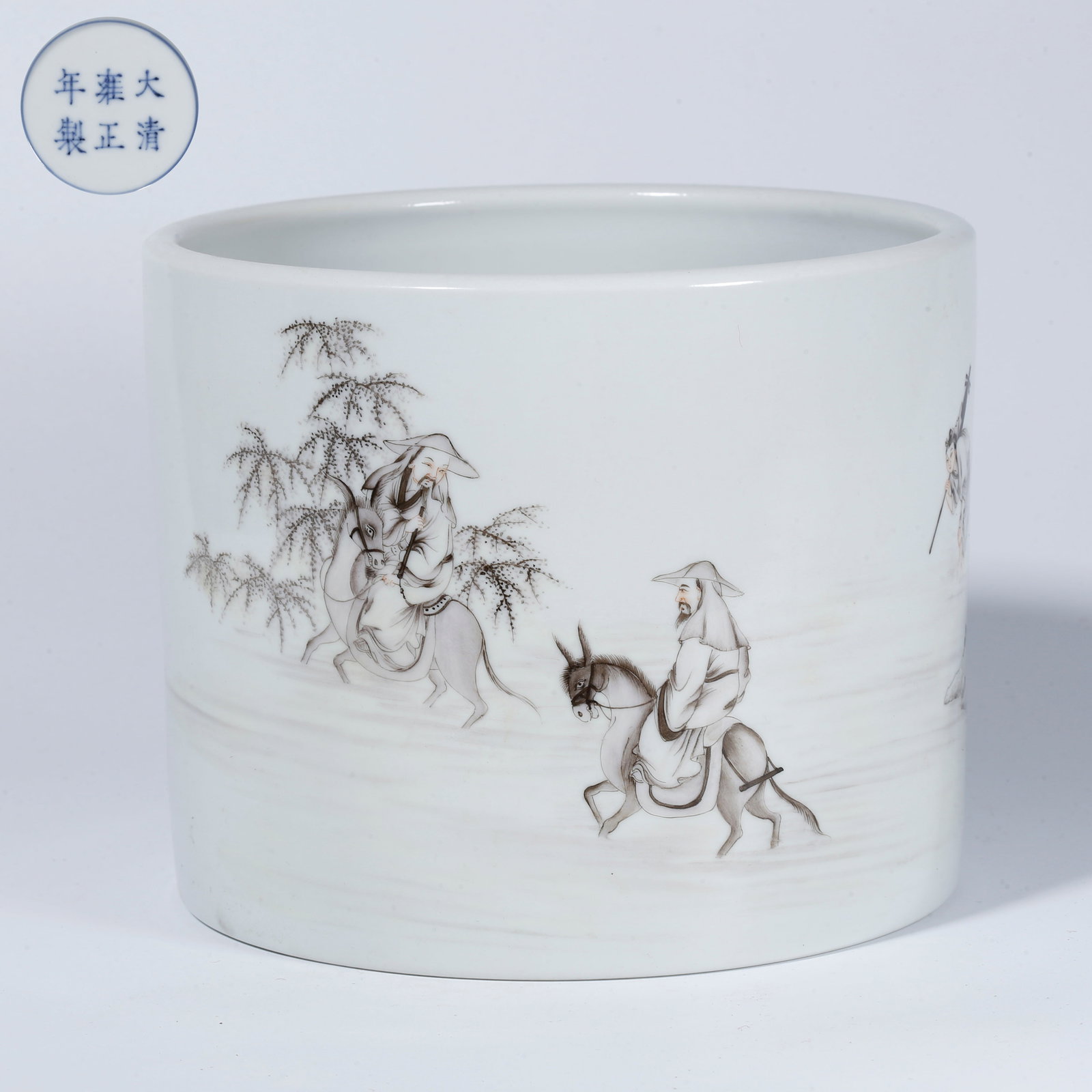 A INK-DECORATED BRUSH POT WITH FIGURAL STORY DESIGN (1 of 10)