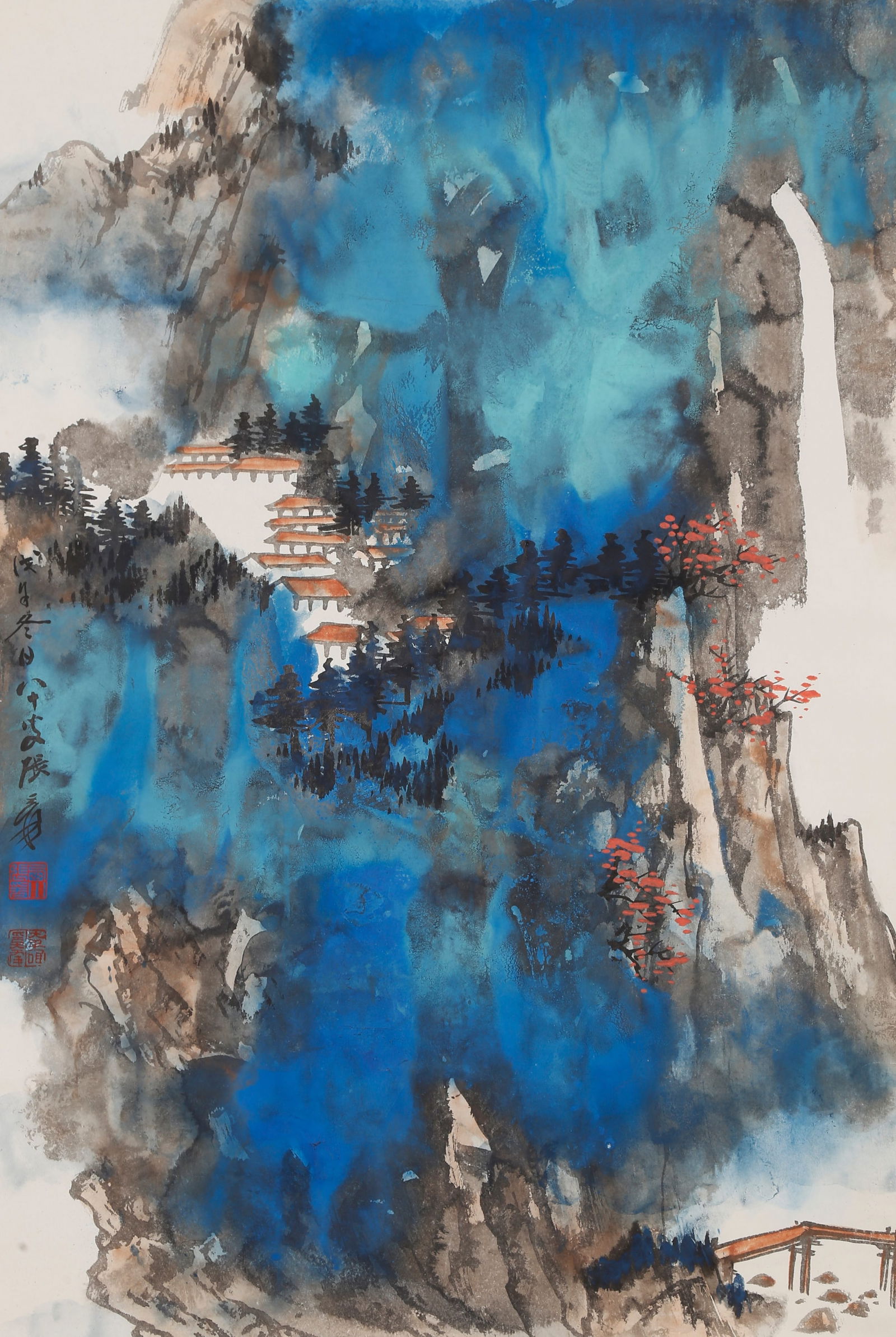 A SPLASH-COLOR LANDSCAPE PAINTING ON PAPER BY ZHANG DAQIAN.張大千 (1 of 11)