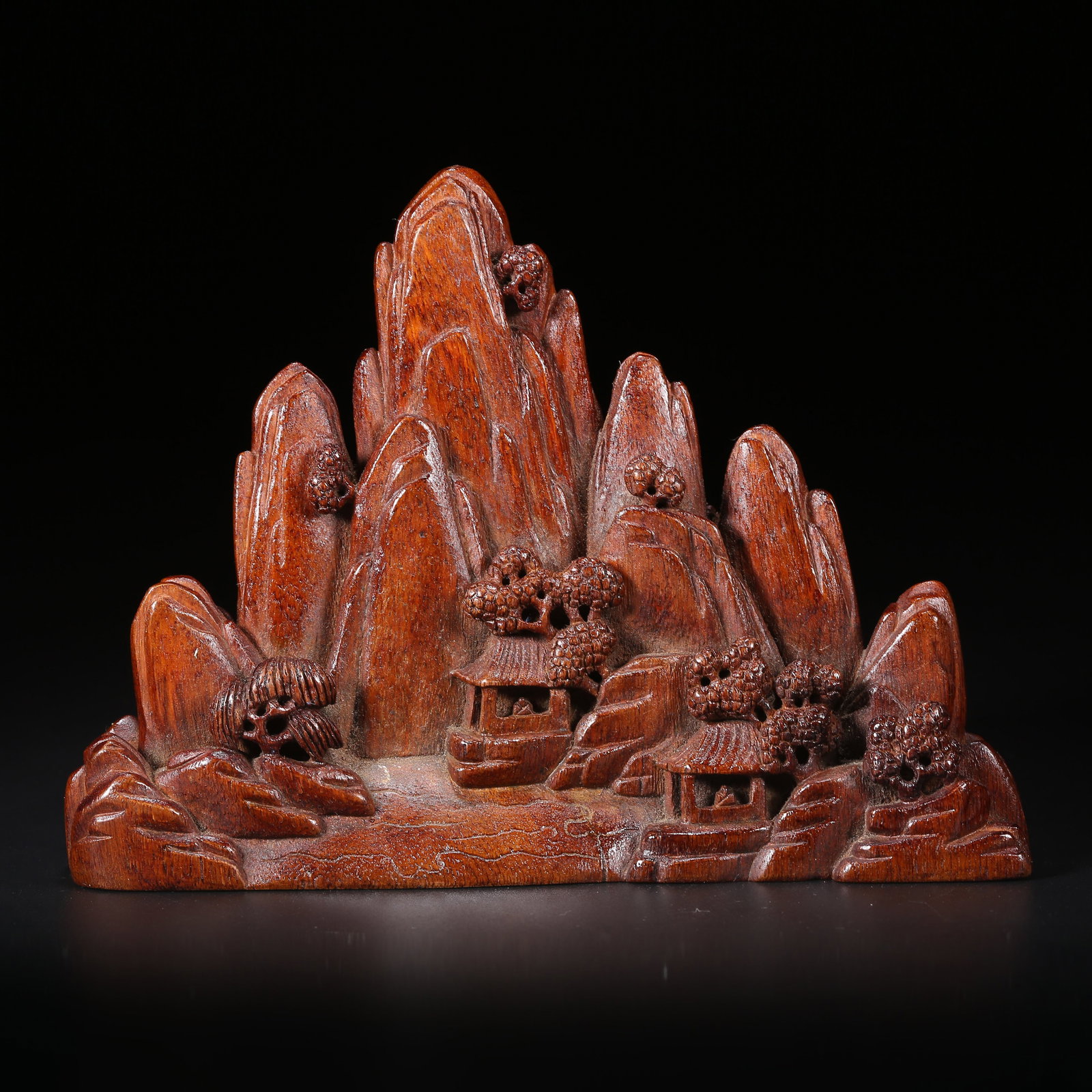 A AGARWOOD MOUNTAIN-SHAPED ORNAMENT WITH LANDSCAPE DESIGN (1 of 8)