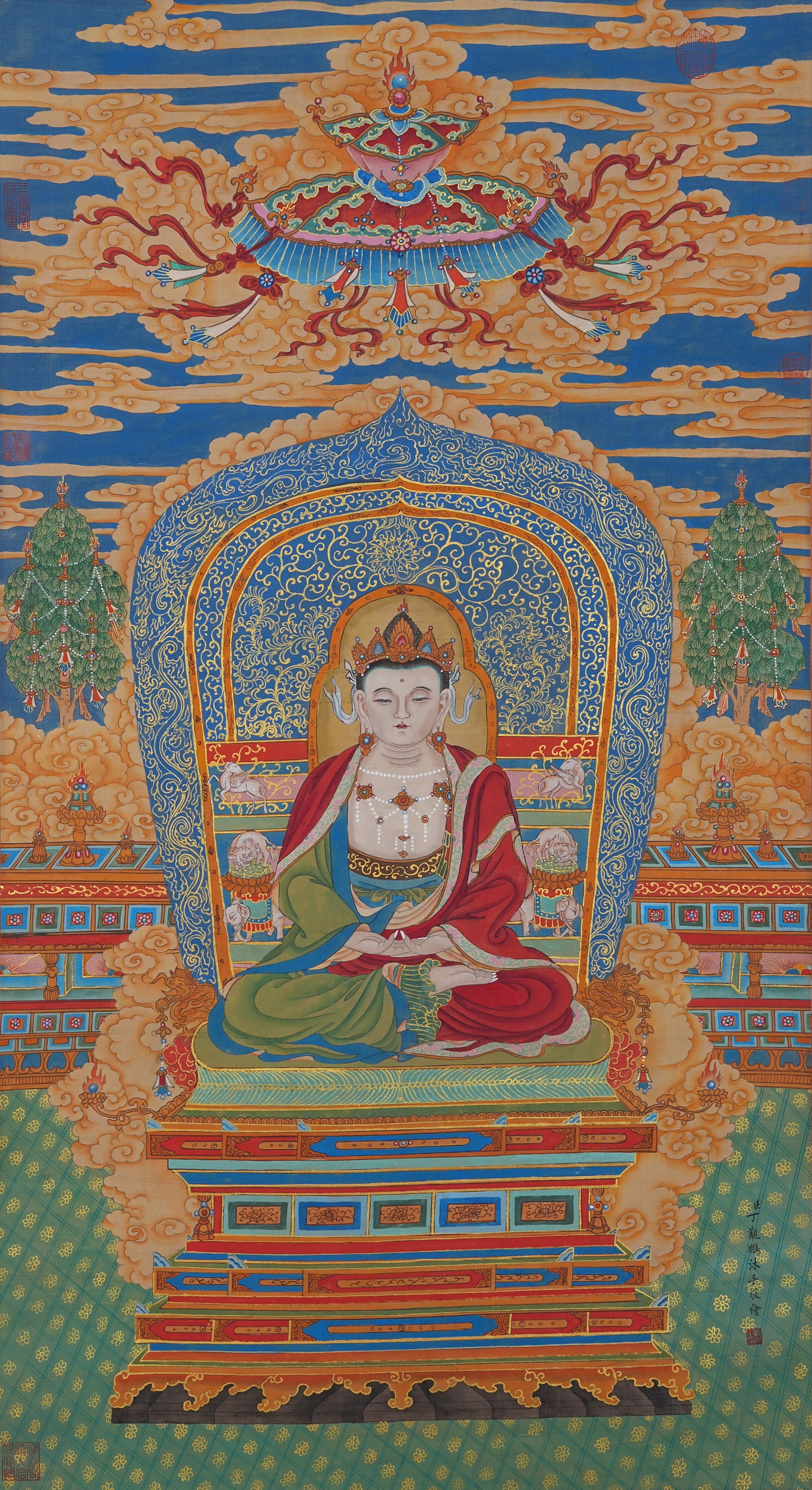 A BUDDHA PAINTING ON SILK BY DING GUANPENG.丁觀鵬 (1 of 8)