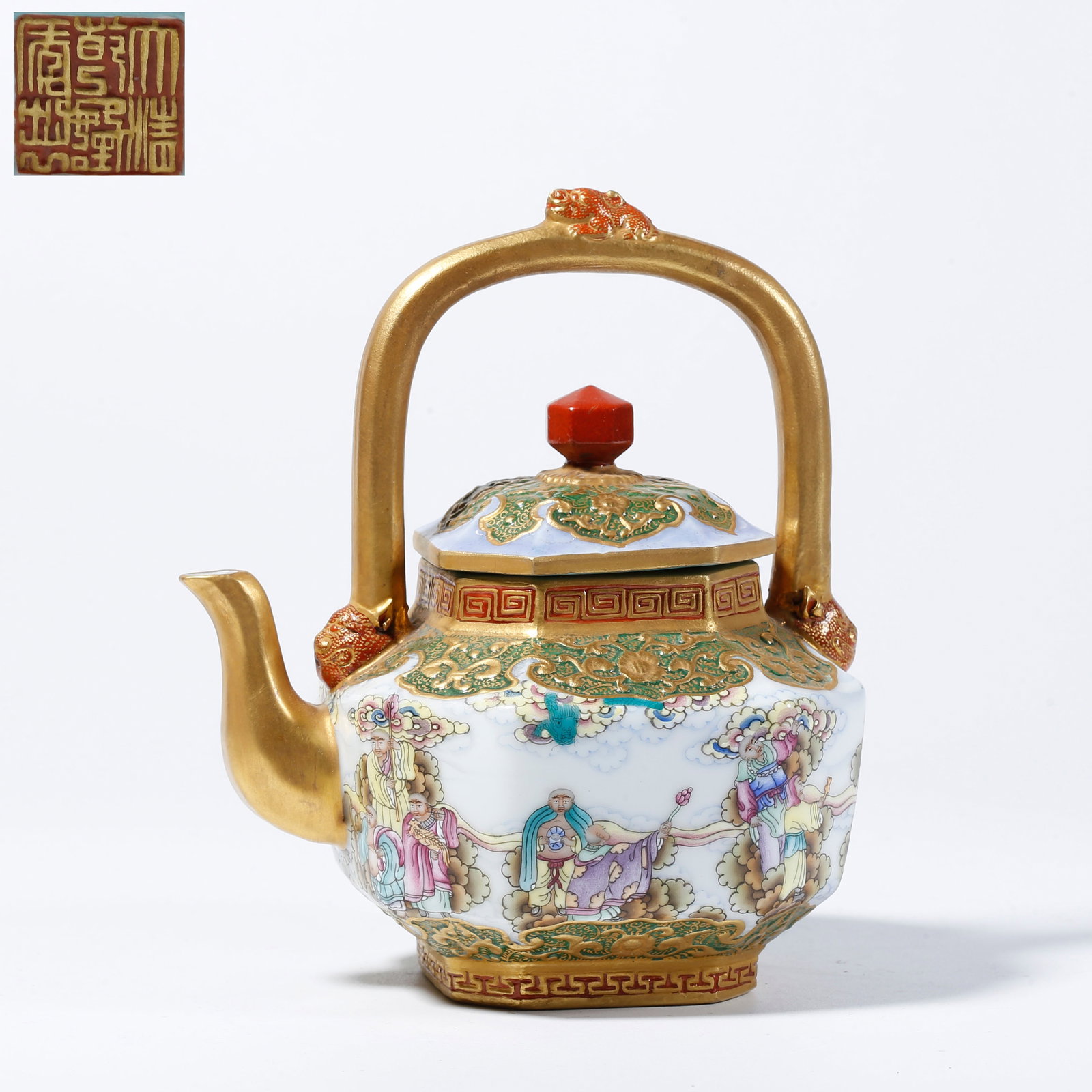 A FAMILLE ROSE TEAPOT WITH FIGURE STORY DESIGN: Famille rose teapot with figure story design