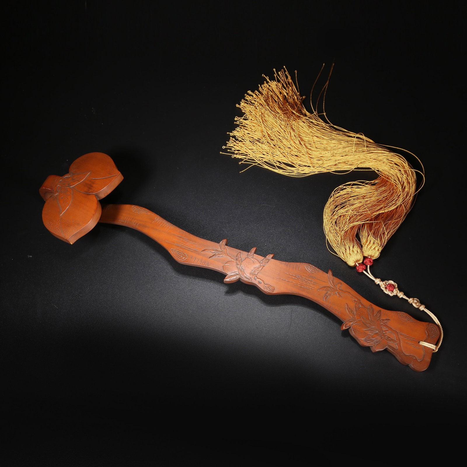A BAMBOO FILIGREE RUYI WITH PEACH OF LONGEVITY DESIGN: Bamboo Filigree Ruyi with Peach of Longevity Design