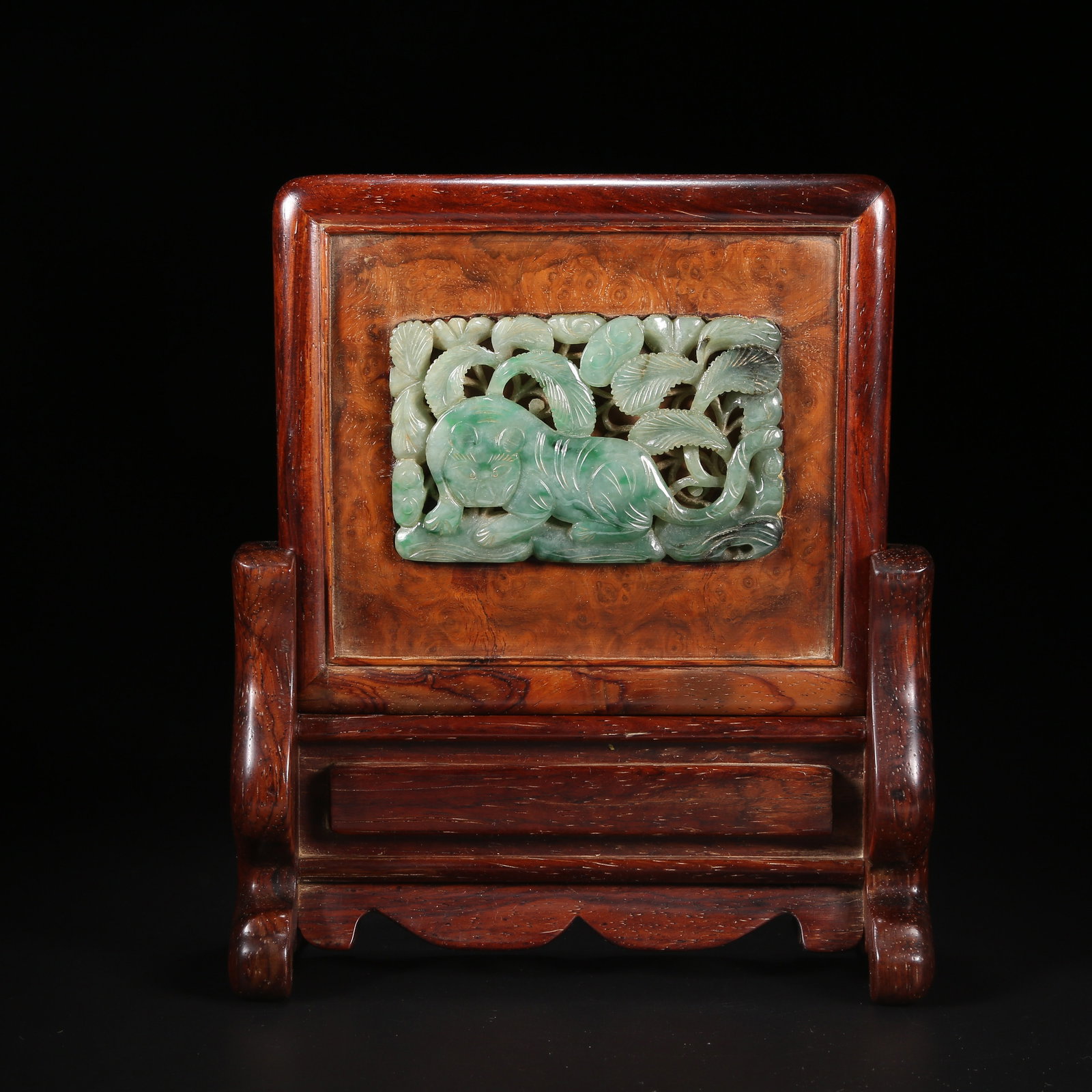 A HUANGHUALI SCREEN INLAID WITH JADEITE (1 of 8)