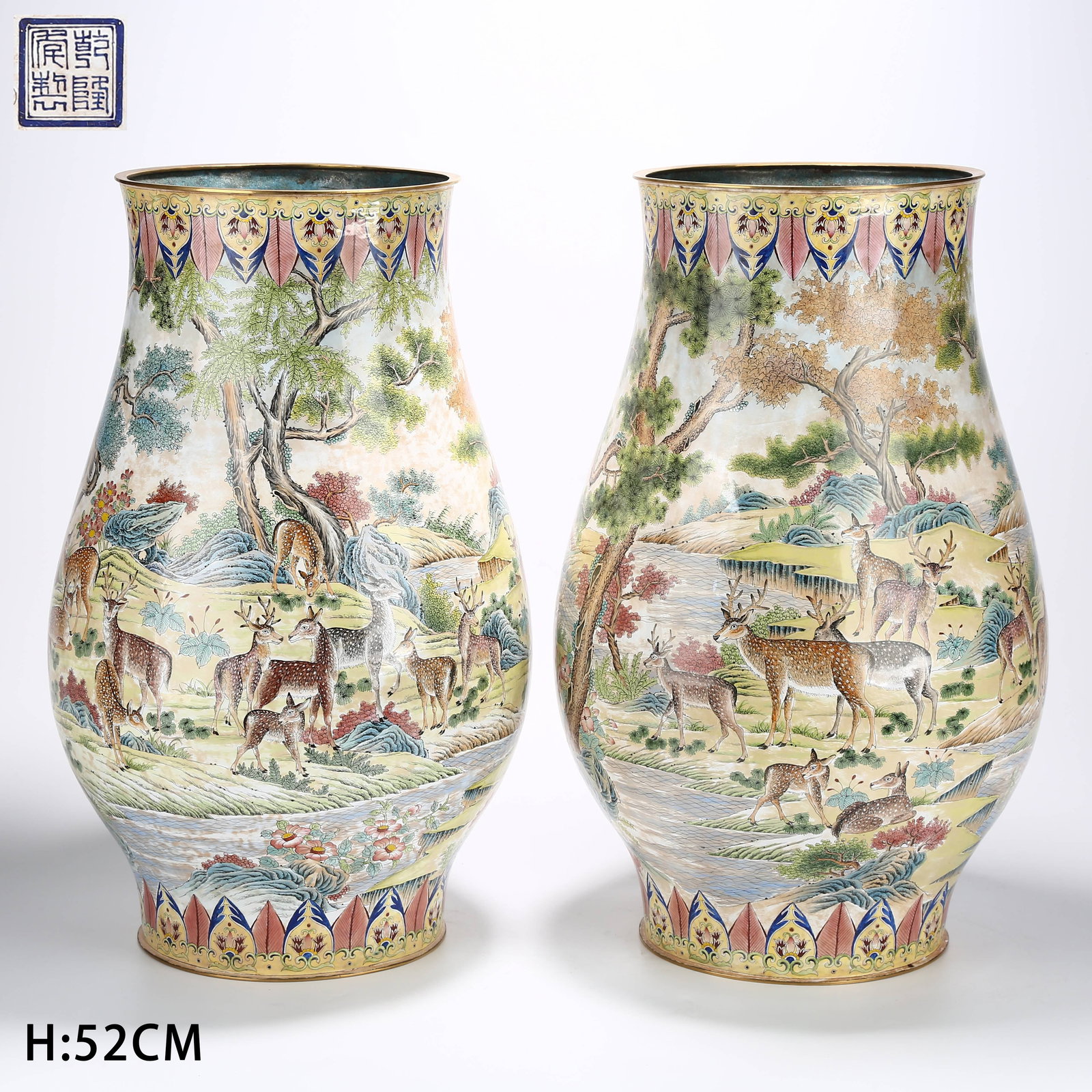 A SET OF CLOISONNÉ ENAMELED ZUN VASES WITH "HUNDRED DEER" MOTIF (1 of 11)