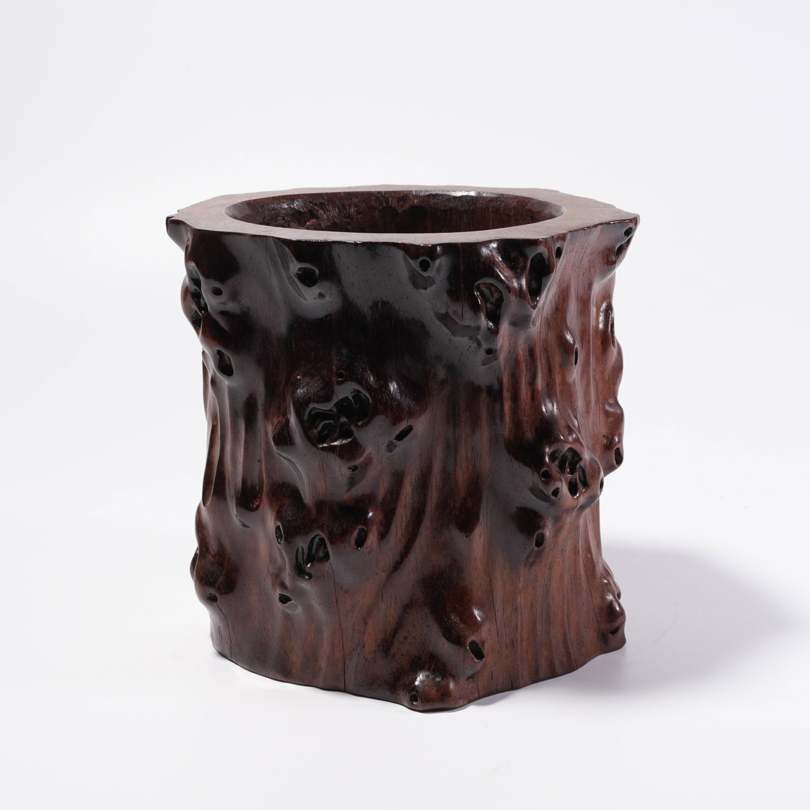 A HUANGHUALI WOOD CARVED BURL PEN HOLDER (1 of 9)