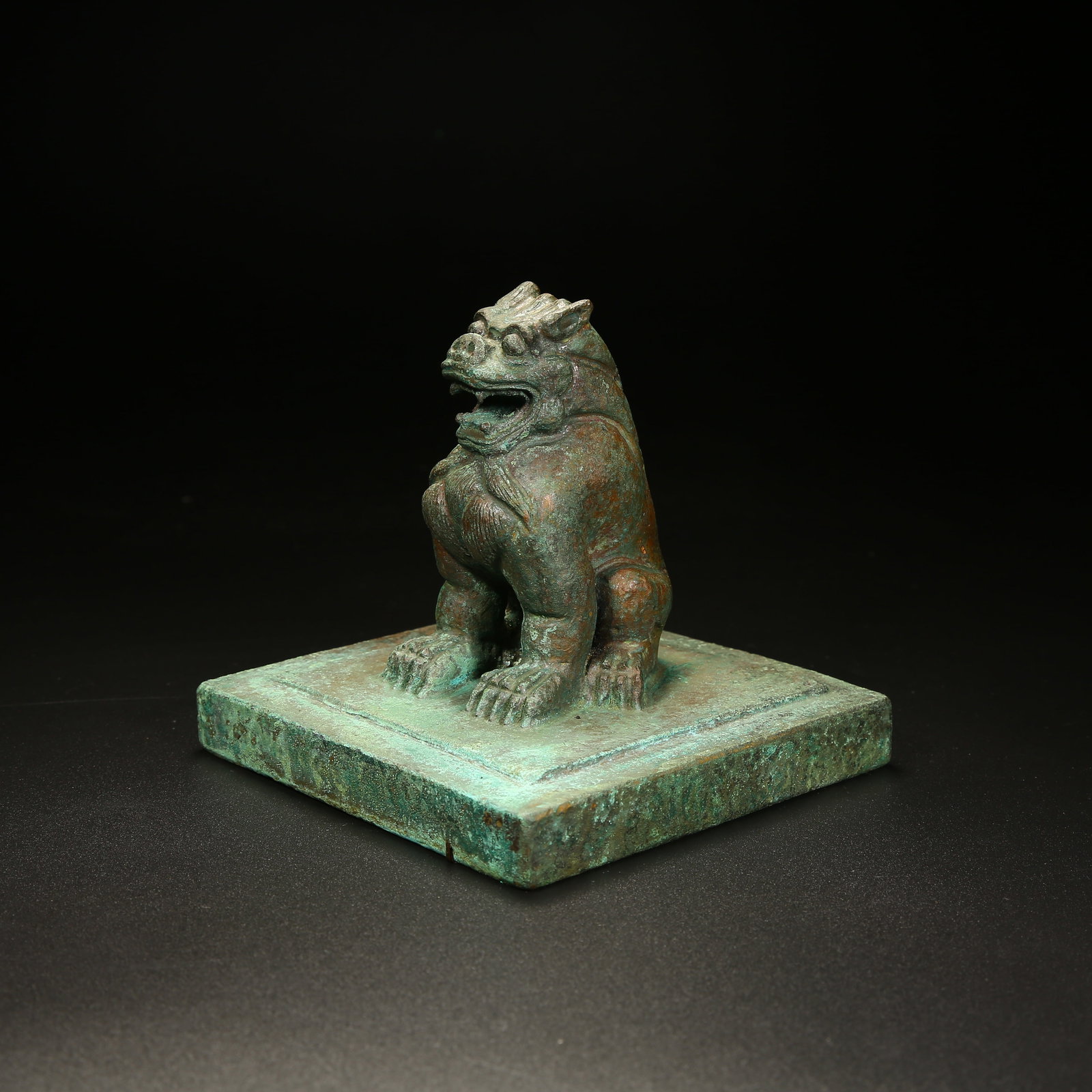 A BRONZE SEAL WITH LION KNOB: Bronze Seal with Lion Knob