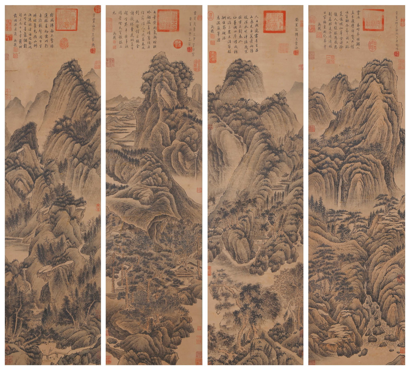 A LANDSCAPE FOUR-PANEL SCREEN (SET) ON PAPER BY WANG MENG.王蒙 (1 of 20)