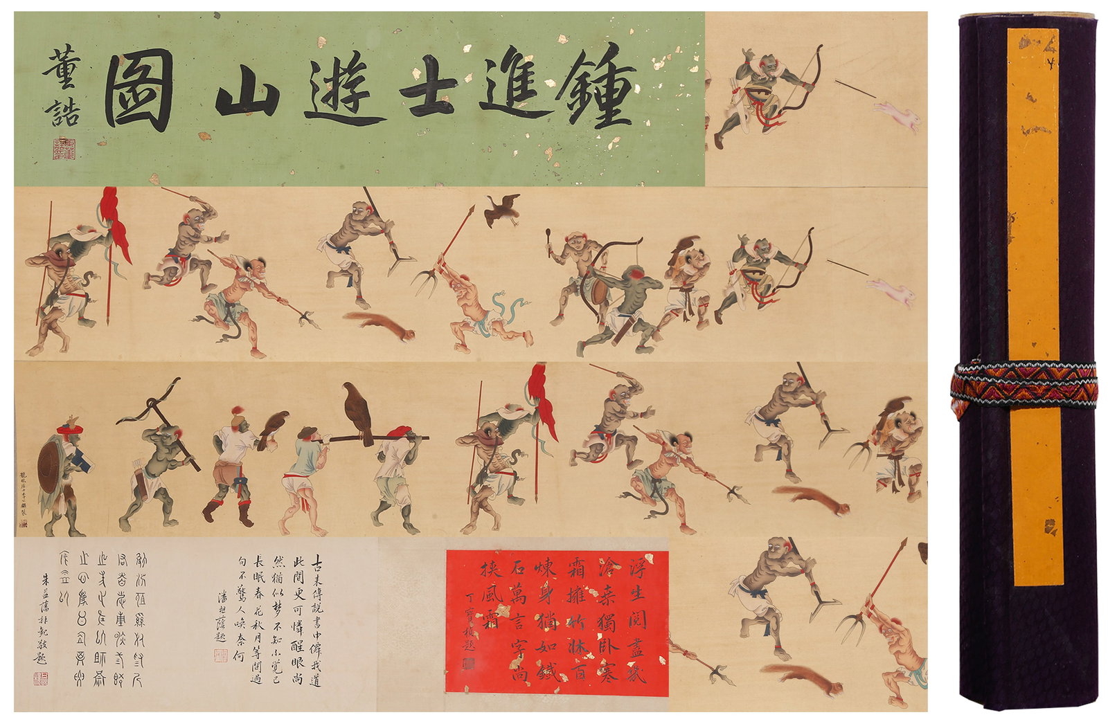 A ZHONG JINSHI TRAVELING IN THE MOUNTAINS HANDSCROLL ON PAPER BY LI GONGLIN.李公麟: Zhong Jinshi Traveling in the Mountains Handscroll on Paper by Li Gonglin.李公麟