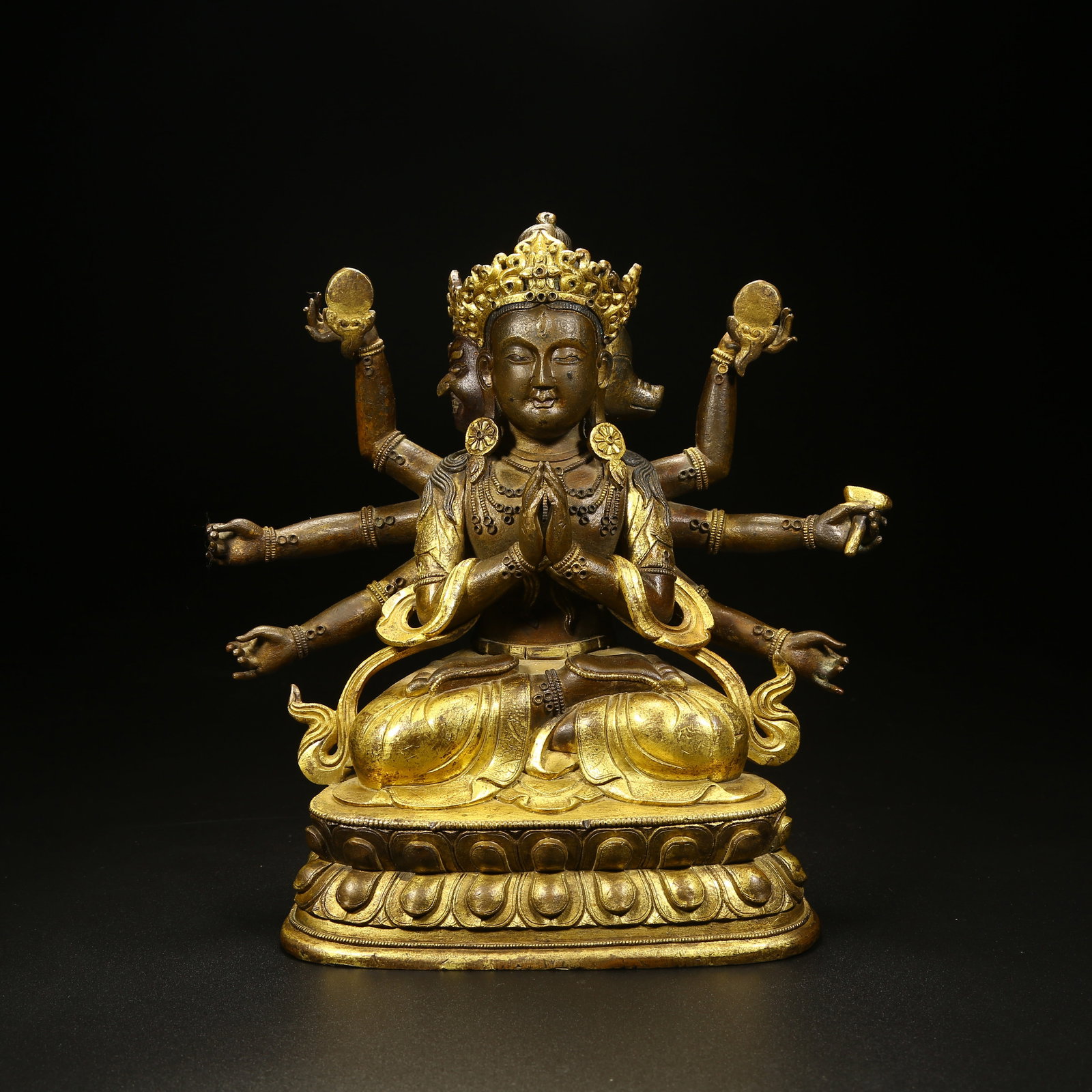 A PARTIALLY GILT BRONZE FIGURE OF MARICHI: Partially Gilt Bronze Figure of Marichi