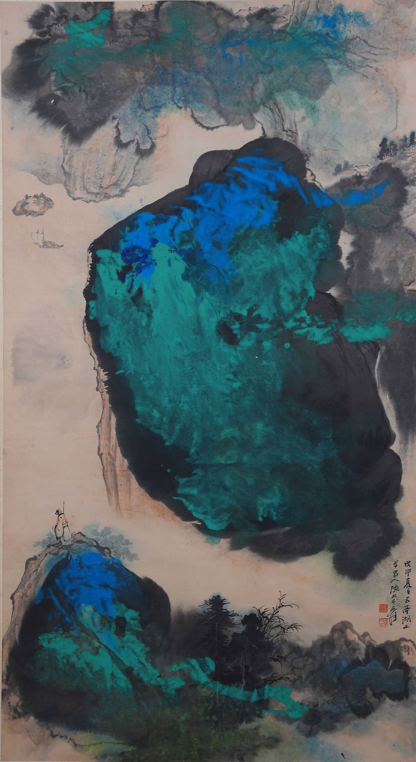 A SPLASHED-COLOR LANDSCAPE PAINTING ON PAPER BY ZHANG DAQIAN.張大千 (1 of 10)