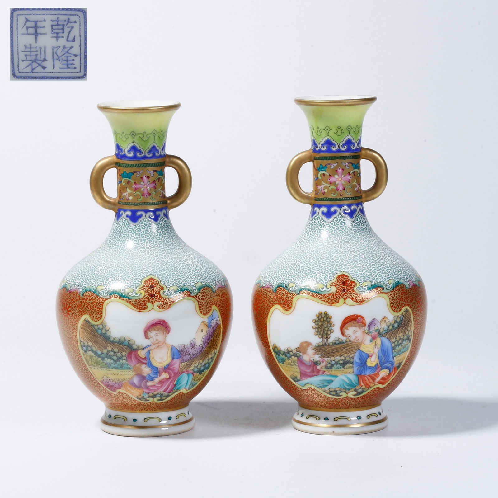 A YANGCAI TWIN-HANDLED VASE WITH FIGURE STORY DESIGN (1 of 11)