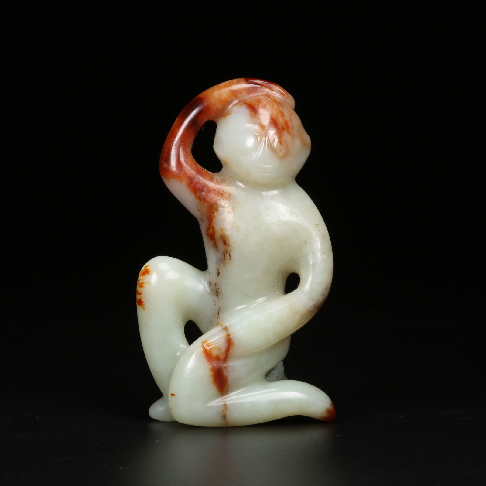 A ANCIENT JADE HONGSHAN CULTURE MONKEY FIGURINE (1 of 8)