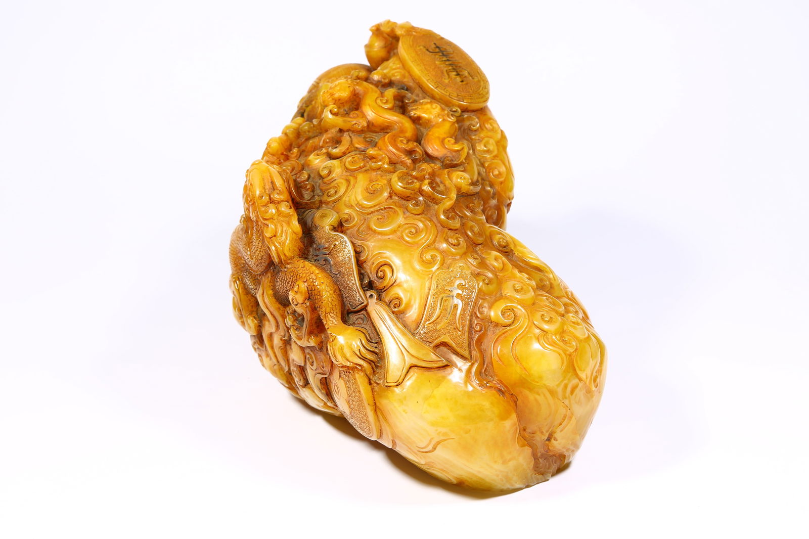 A LARGE SHOUSHAN STONE SEAL WITH CLOUD AND DRAGON PATTERN - 5