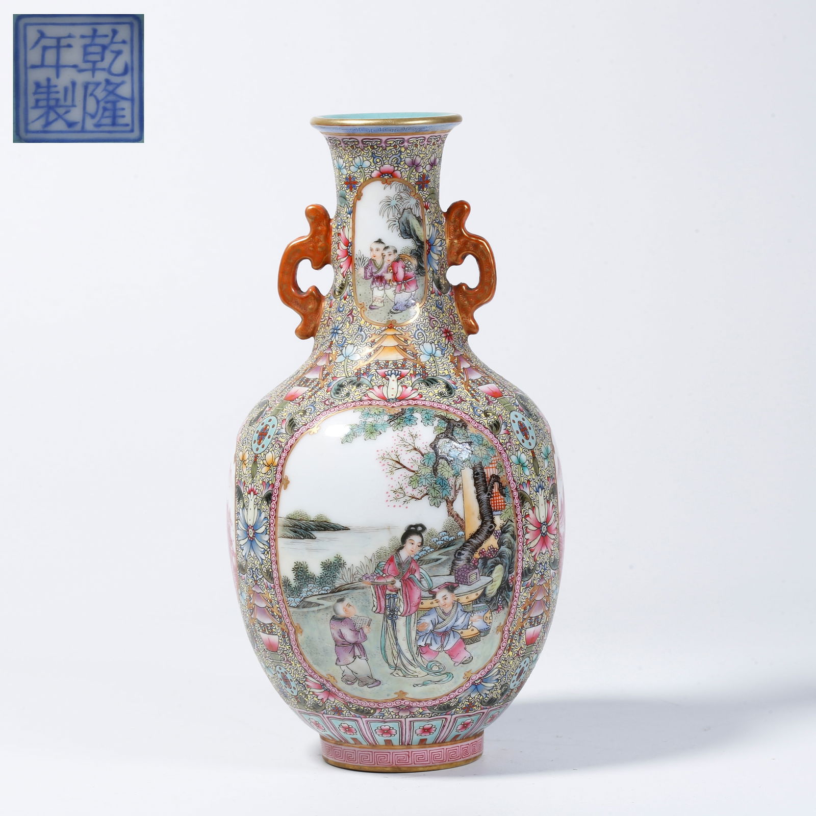 A YANGCAI TWIN-HANDLED VASE WITH FIGURE STORY DESIGN (1 of 10)