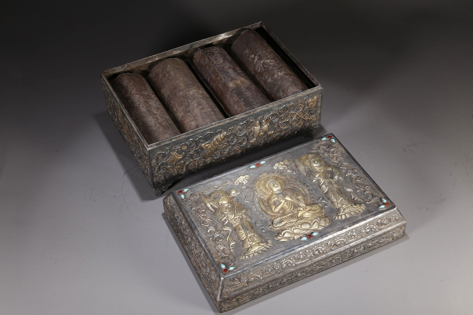 A PARTIALLY GILT SILVER BUDDHIST SCRIPTURES - 6