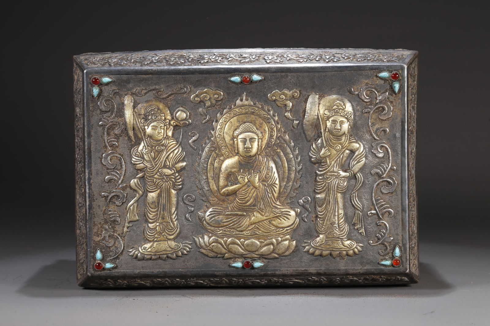 A PARTIALLY GILT SILVER BUDDHIST SCRIPTURES - 9