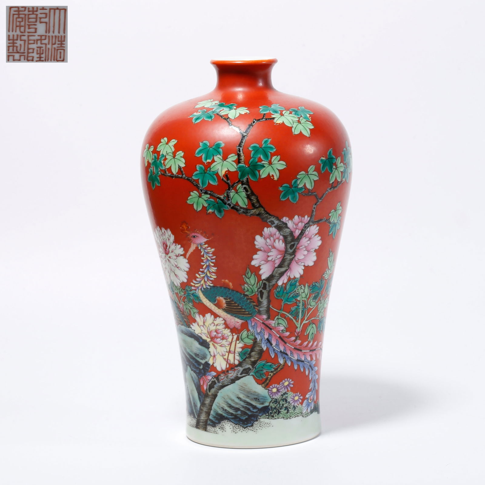 A IRON-RED MEIPING VASE WITH FLOWER AND BIRD DESIGN (1 of 10)