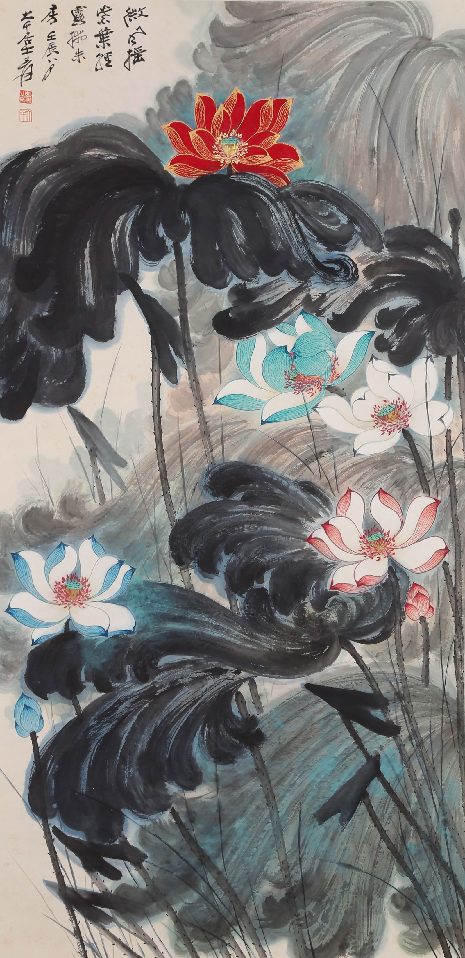 A LOTUS PAINTING ON PAPER BY ZHANG DAQIAN.張大千 (1 of 11)