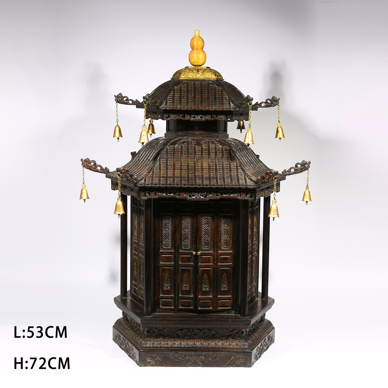 A IMPERIAL ZITAN WOOD HEXAGONAL BUDDHA SHRINE: Imperial Zitan Wood Hexagonal Buddha Shrine