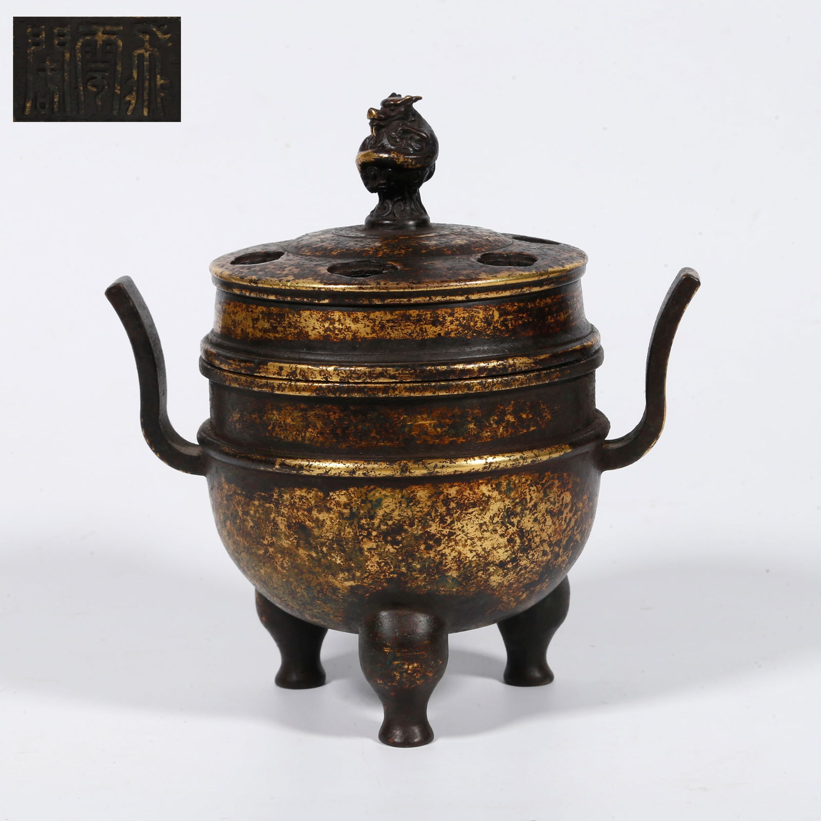 A GILT-BRONZE INCENSE BURNER WITH DRAGON KNOB (1 of 11)