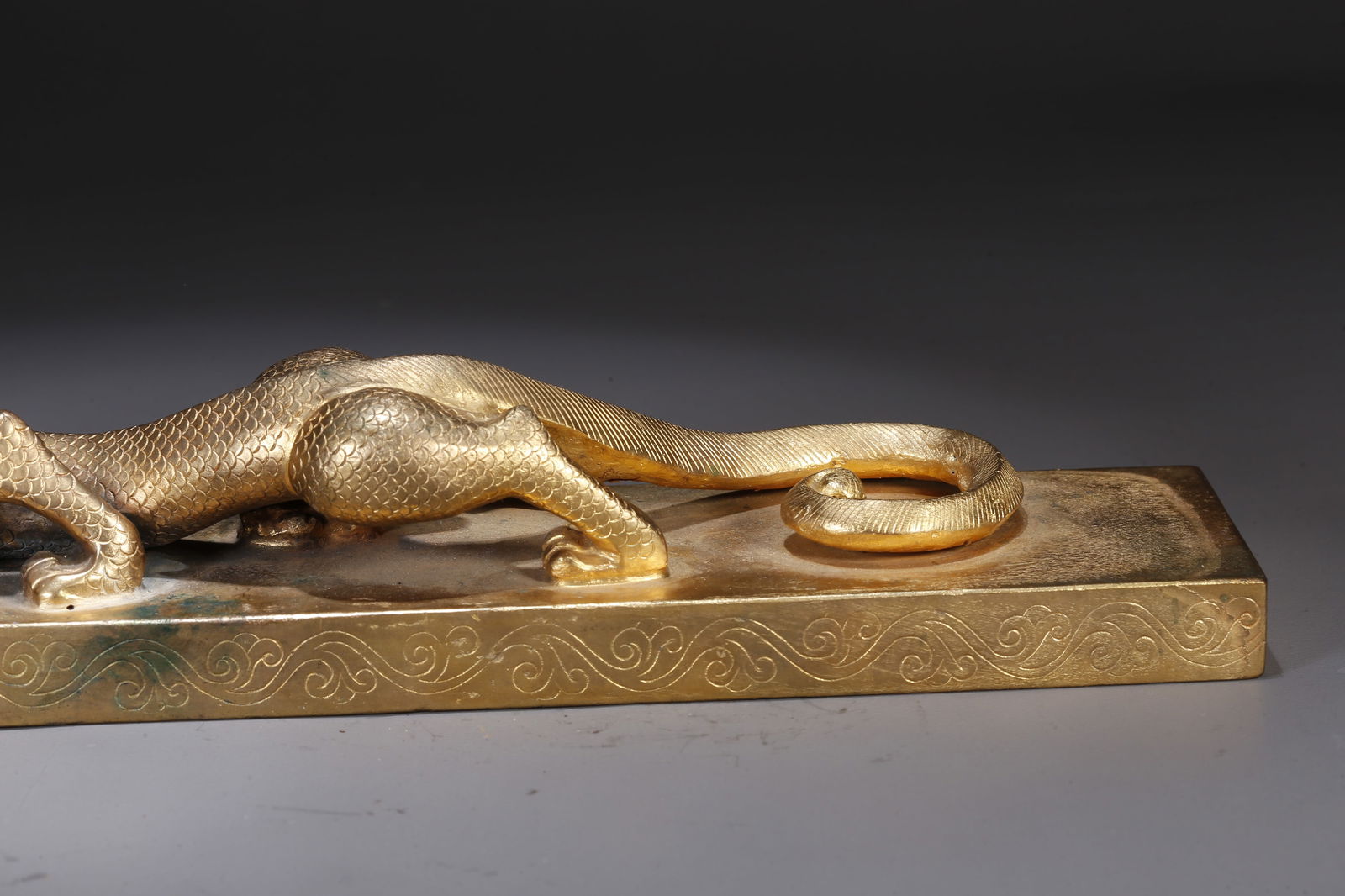 A GILT BRONZE PAPERWEIGHTS WITH CHI-DRAGON KNOBS (PAIR) - 8