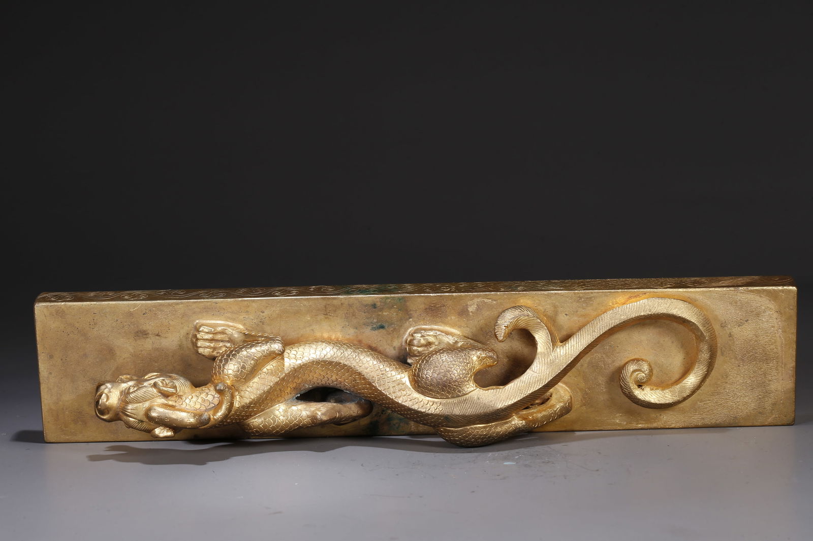 A GILT BRONZE PAPERWEIGHTS WITH CHI-DRAGON KNOBS (PAIR) - 9