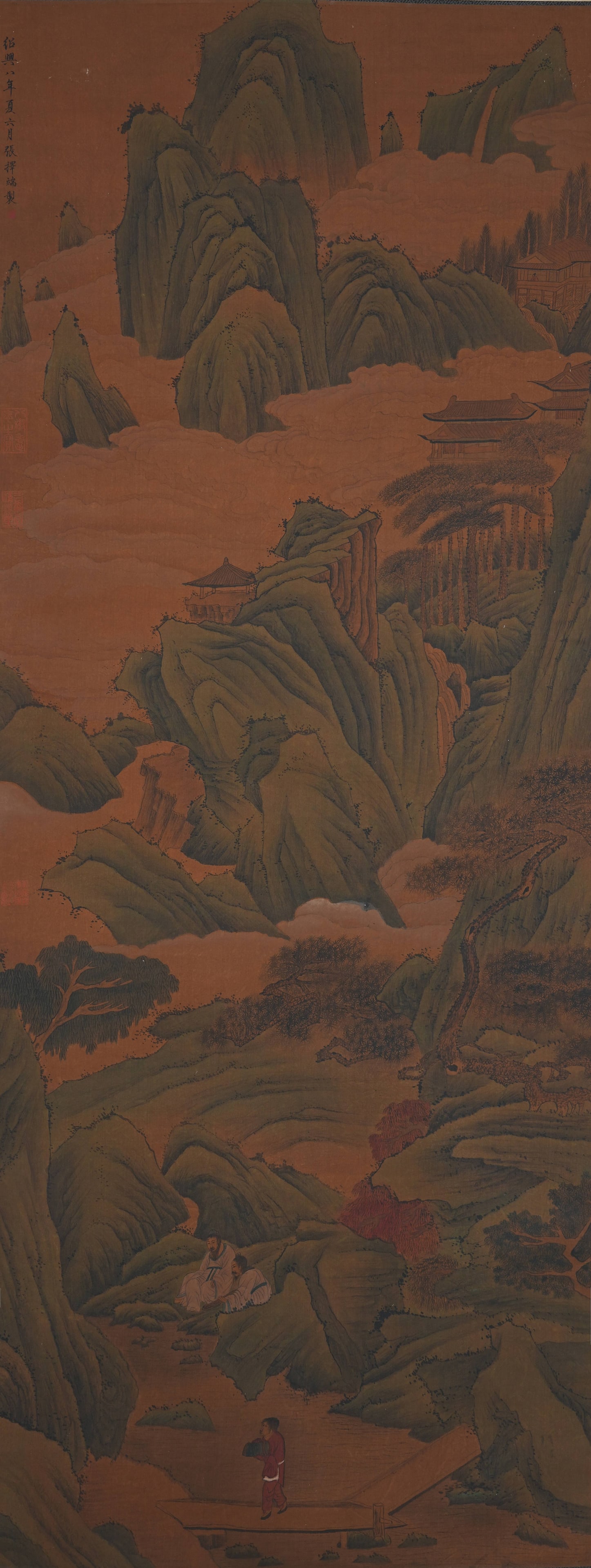 A FIGURE AND NARRATIVE PAINTING ON SILK BY ZHANG ZEDUAN.張擇端: Figure and Narrative Painting on Silk by Zhang Zeduan.張擇端