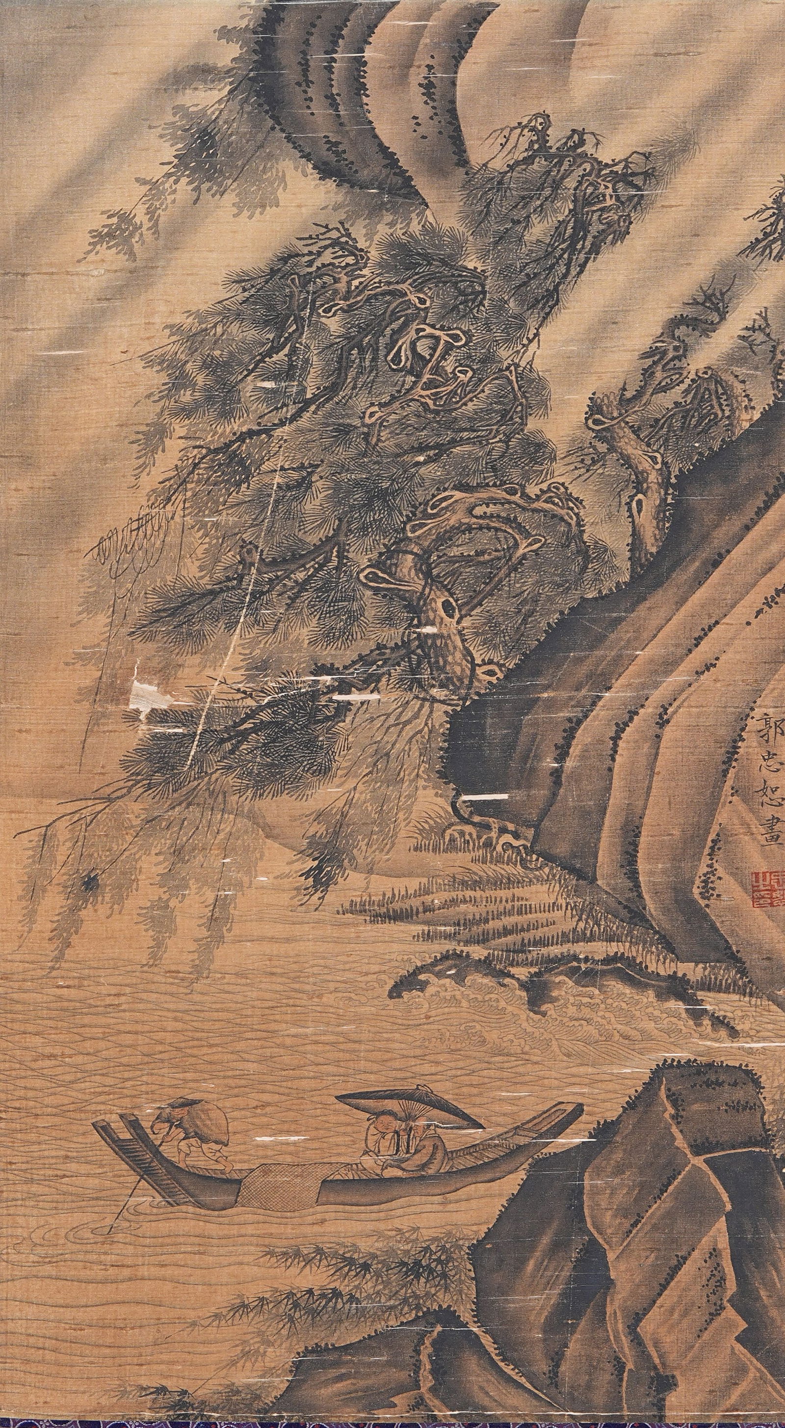 A LANDSCAPE WITH FIGURES PAINTING ON SILK BY GUO ZHONGSHU.郭忠恕 (1 of 9)