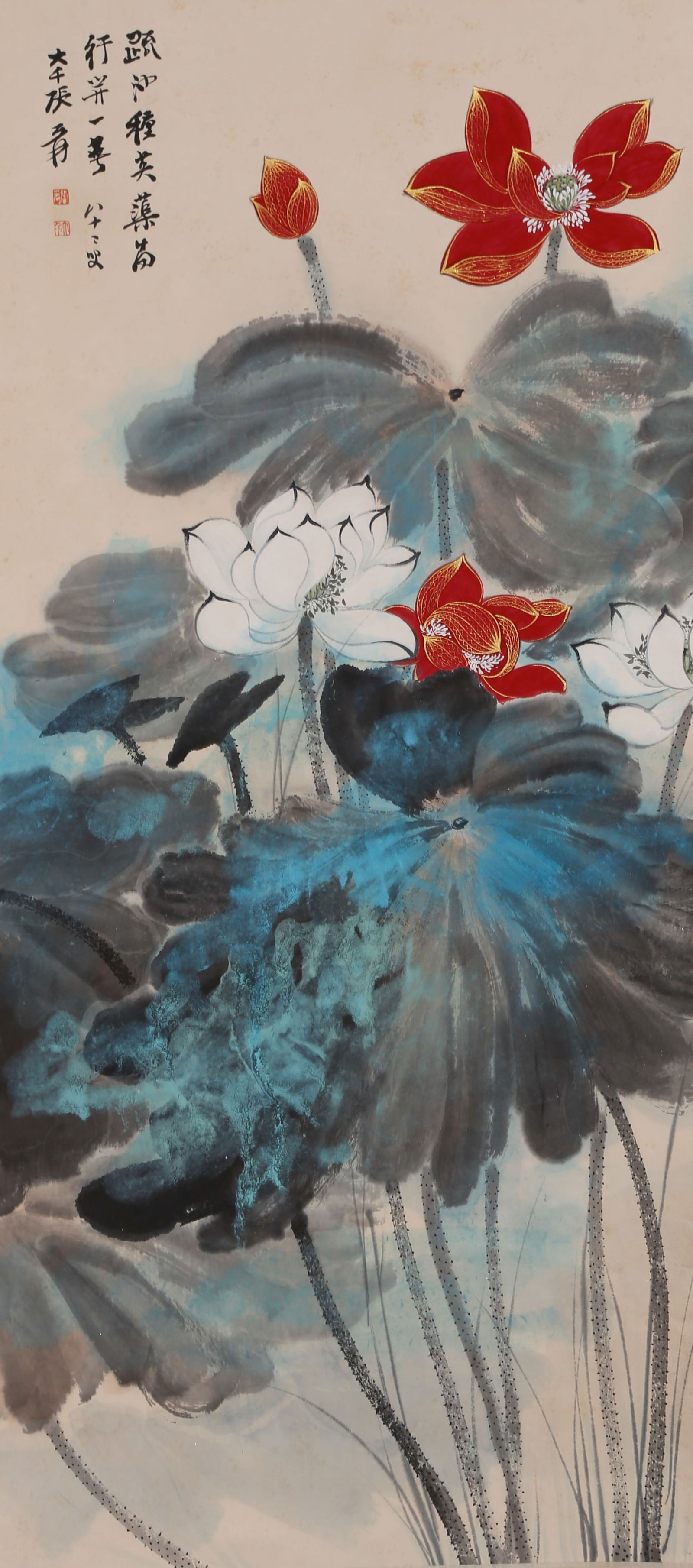 A LOTUS PAINTING ON PAPER BY ZHANG DAQIAN.張大千 (1 of 9)