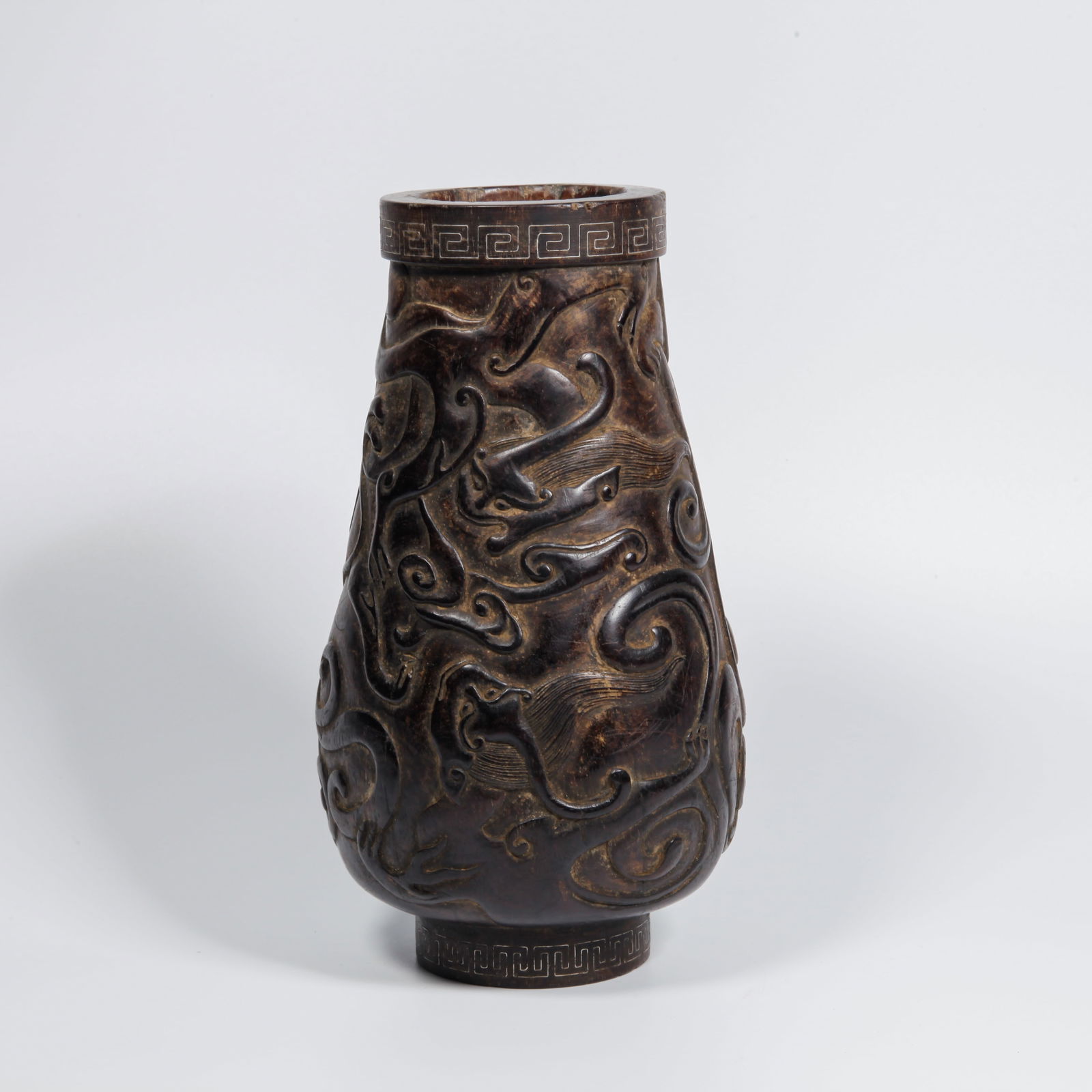A ZITAN WOOD CARVED DRAGON PATTERN APPRECIATION VASE (1 of 10)